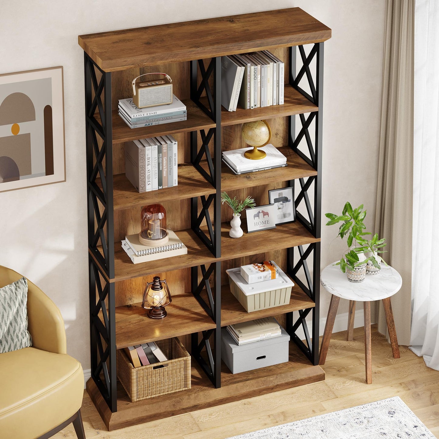 Tribesigns 75 Inch Tall Bookcase, Double Wide Bookshelves and Bookcase, 6-Tier Industrial Book Shelf 6 Shelf Display Storage Shelves for Home Office, Living Room, Bed Room