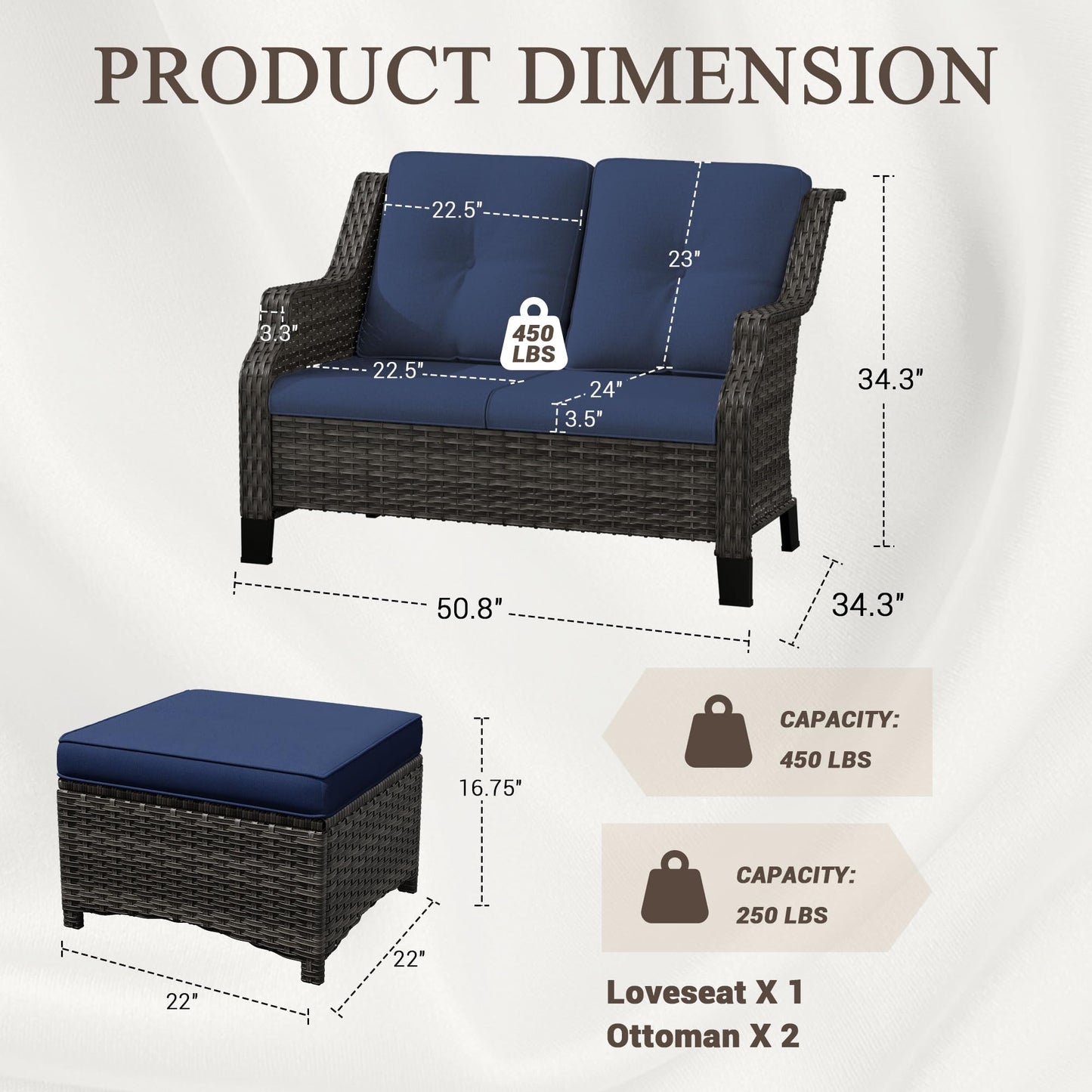 Outdoor Patio Loveseat, All-Weather 2-Seater Wicker Loveseat with Cushions, Outdoor Patio Love Seat Sofa for Garden, Balcony and Deck