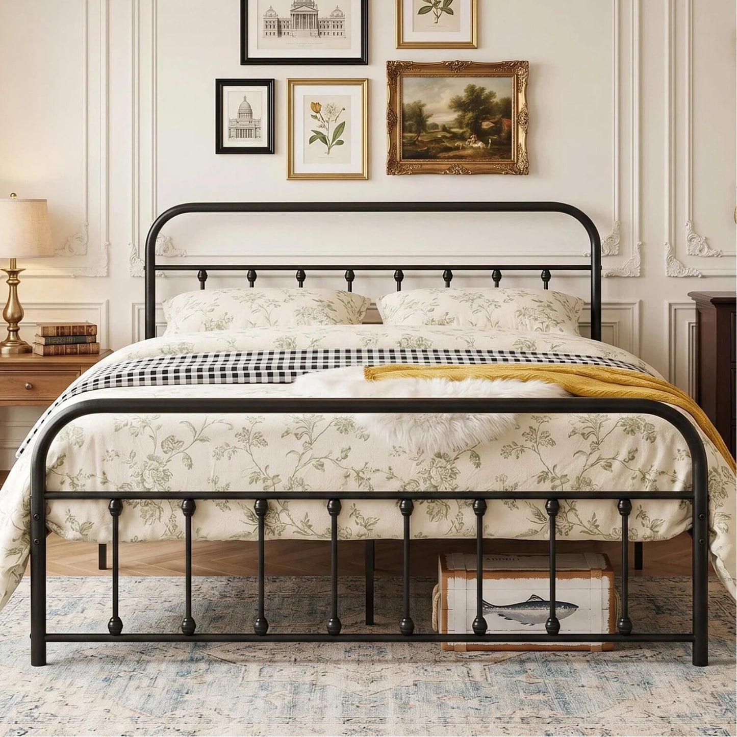 VECELO King Size Victorian Style Metal Bed Frame with Headboard/Mattress Foundation/No Box Spring Needed/Under Bed Storage and Strong Slat Support Purple Bronze
