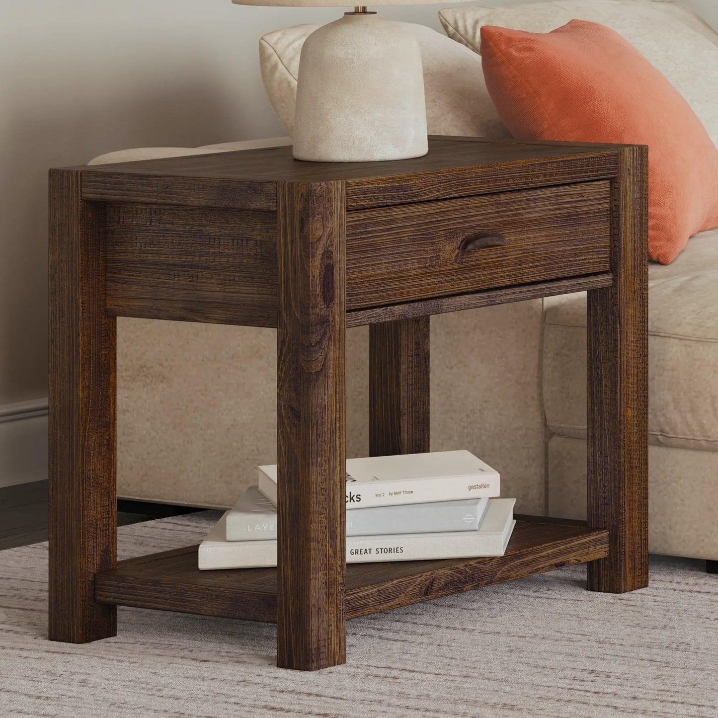 Grain Wood Furniture Montauk End Table, Solid Wood with a Driftwood Finish
