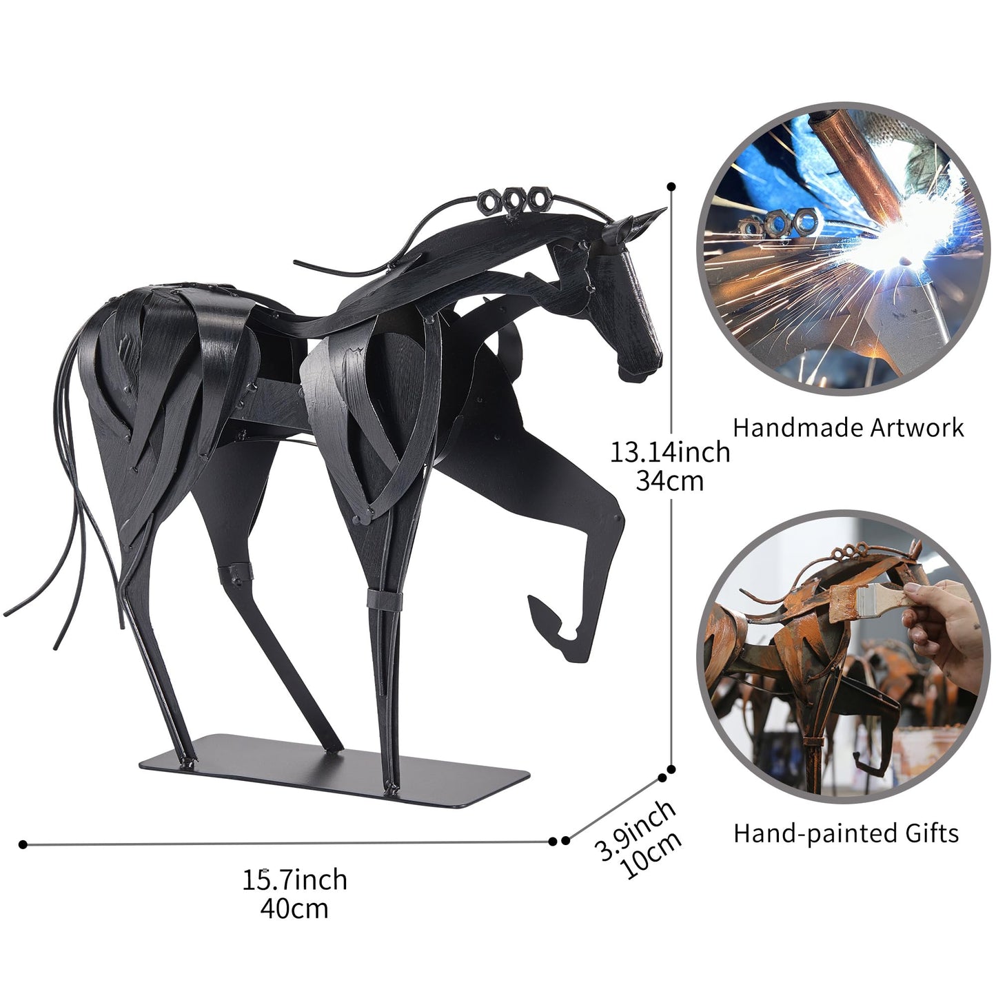 SunBlogs Art Metal Horse Statue Decor, Handmade Strong Modern Horse Sculpture Handicraft, Rustic Metal Statue Decorations Gift for Home Office Desk Figurine (Brown)