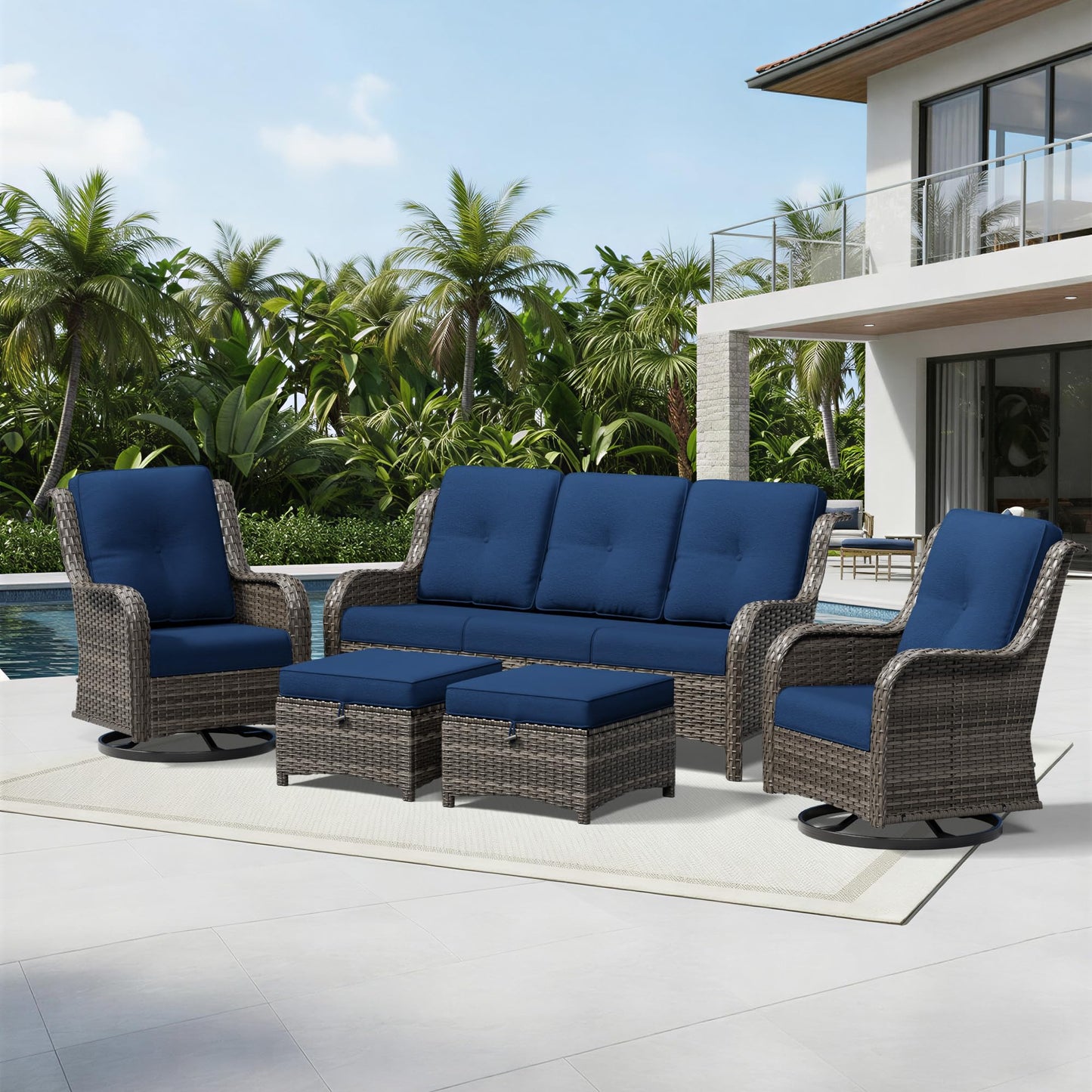 Joyside Patio Chairs Set of 2, Wicker Patio Furniture with High Back, Deep Seating, Wide Armrest, Thickened Cushions, Outdoor Rattan Furniture for Deck, Porch Use