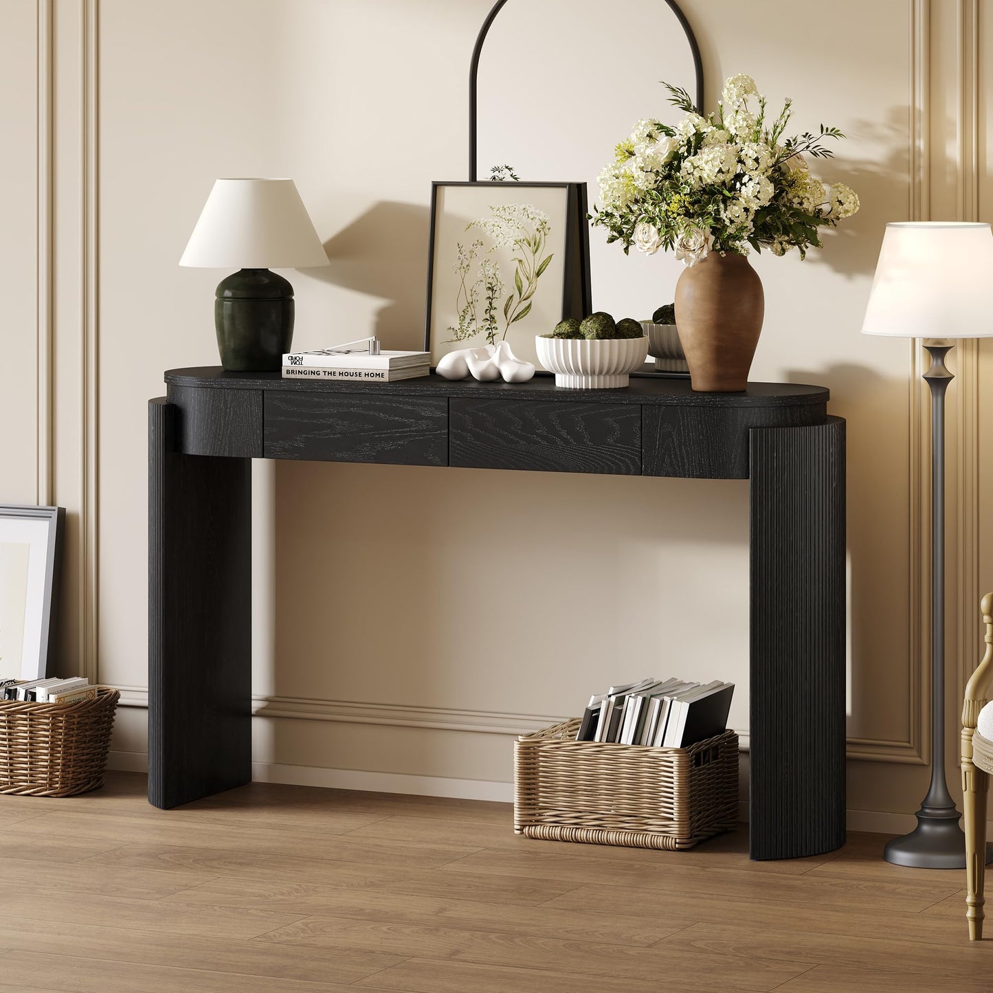 LKTART Solid Wood Console Table Sofa Tables with Drawers and Shelves Small Entryway Table for Living Room,Behind the Couch Table,Foyer(42" Espresso)