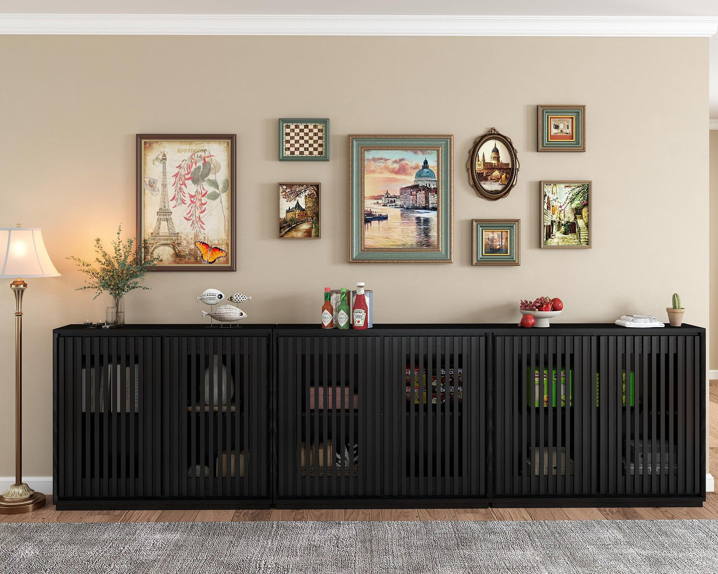 LKTART 39" Mid Century Modern Sideboard Buffet Cabinet, Narrow Credenza Storage Cabinet,Media Console Coffee Bar Table for Living Room,Entryway,Kitchen,Walnut