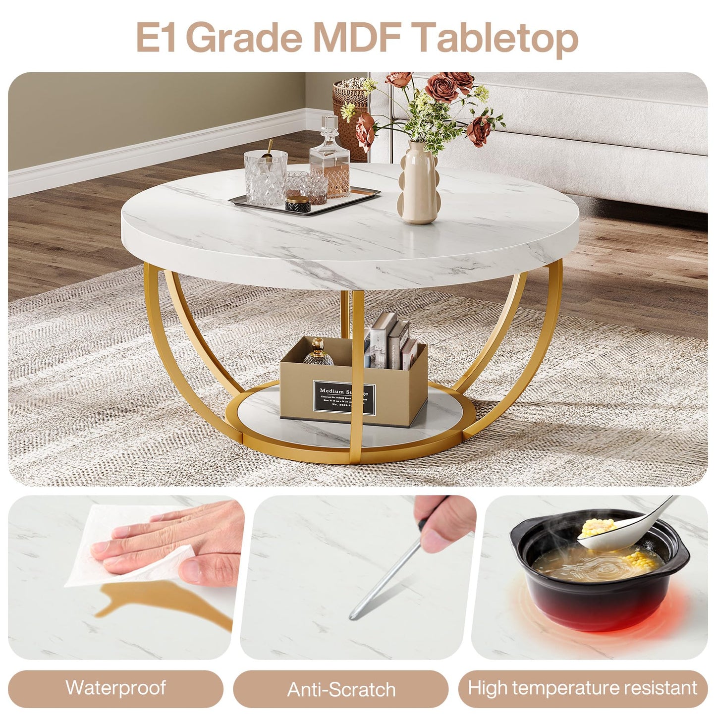 Tribesigns Round Coffee Table, 31.7" Wooden 2-Tier Circle Coffee Table with Storage Shelves, Modern Accent Cocktail Table Center Table for Living Room, Grey
