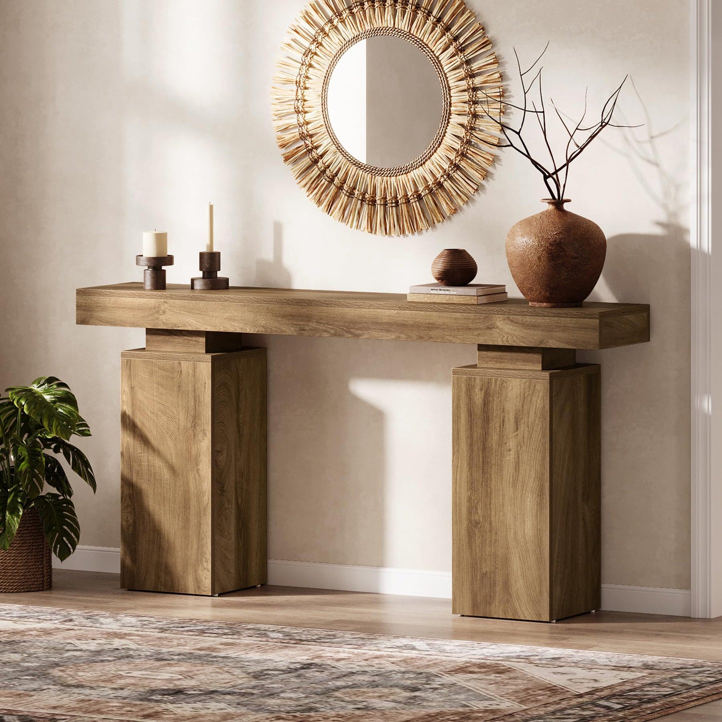 Tribesigns 63-Inch Long Console Table, Farmhouse Entryway Table Behind Couch, Wooden Foyer Stand Entry Station, Modern Hallway Accent Furniture for Living Room Decor, Entrance, Brown