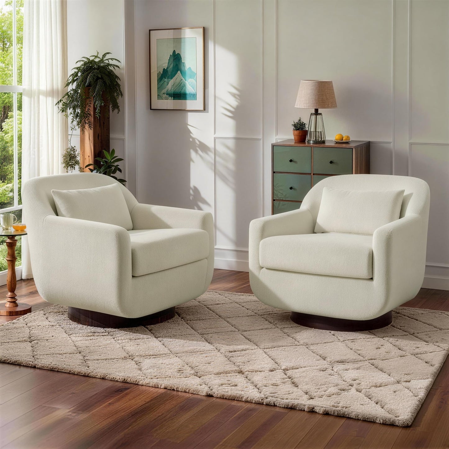 Swivel Accent Chair, 360° Swivel Upholstered Barrel Chair for Living Room, Comfy Club Armchairs Reading Chair with Curves Back Design, Metal Swivel Base, Chenille Fabric, Dark Gray