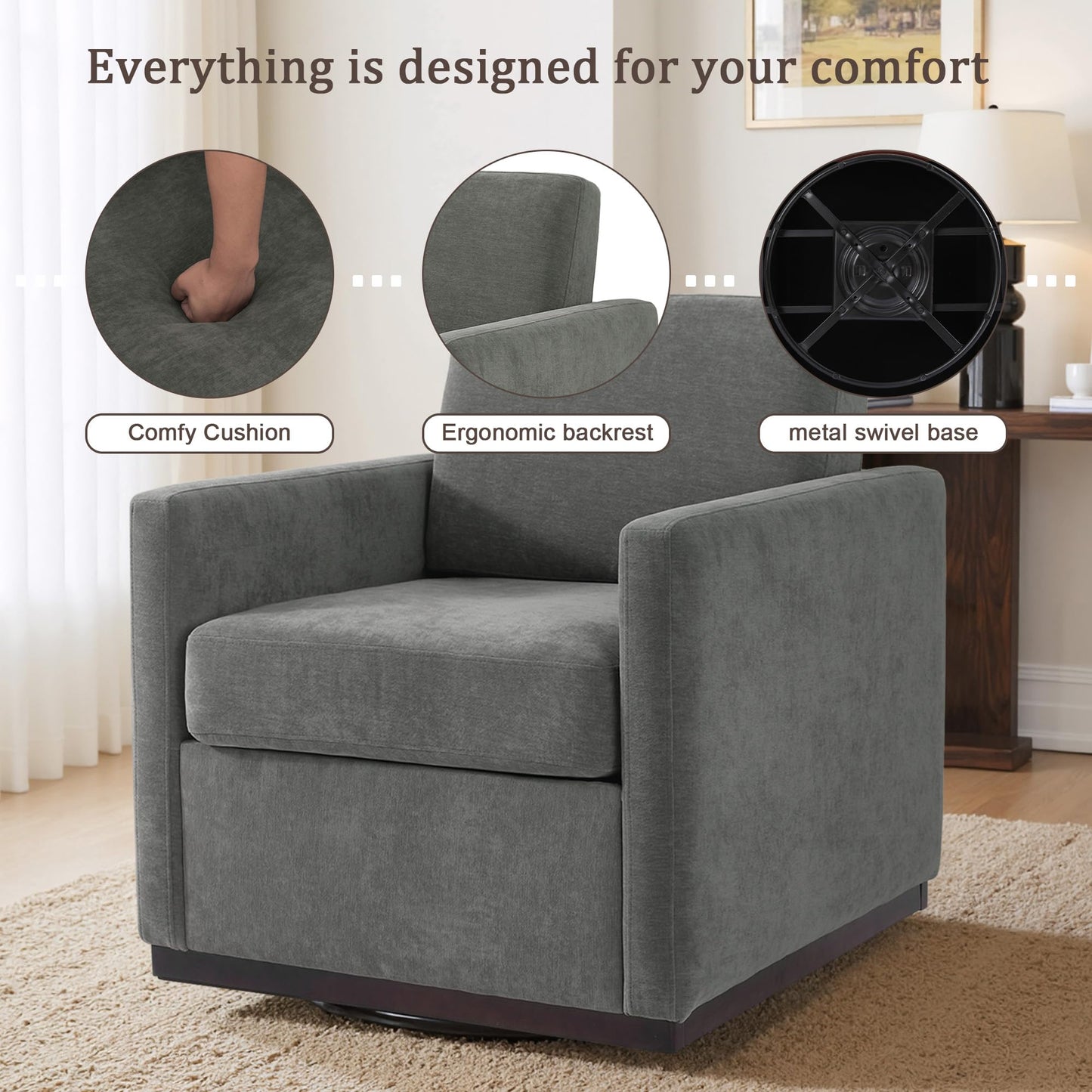 Faux Leather Swivel Accent Chairs Set of 2, 360° Swivel Upholstered Club Armchairs for Living Room, 31" Wide Square Single Sofa Reading Chair with Deep Seat, Metal Swivel Base, Navy