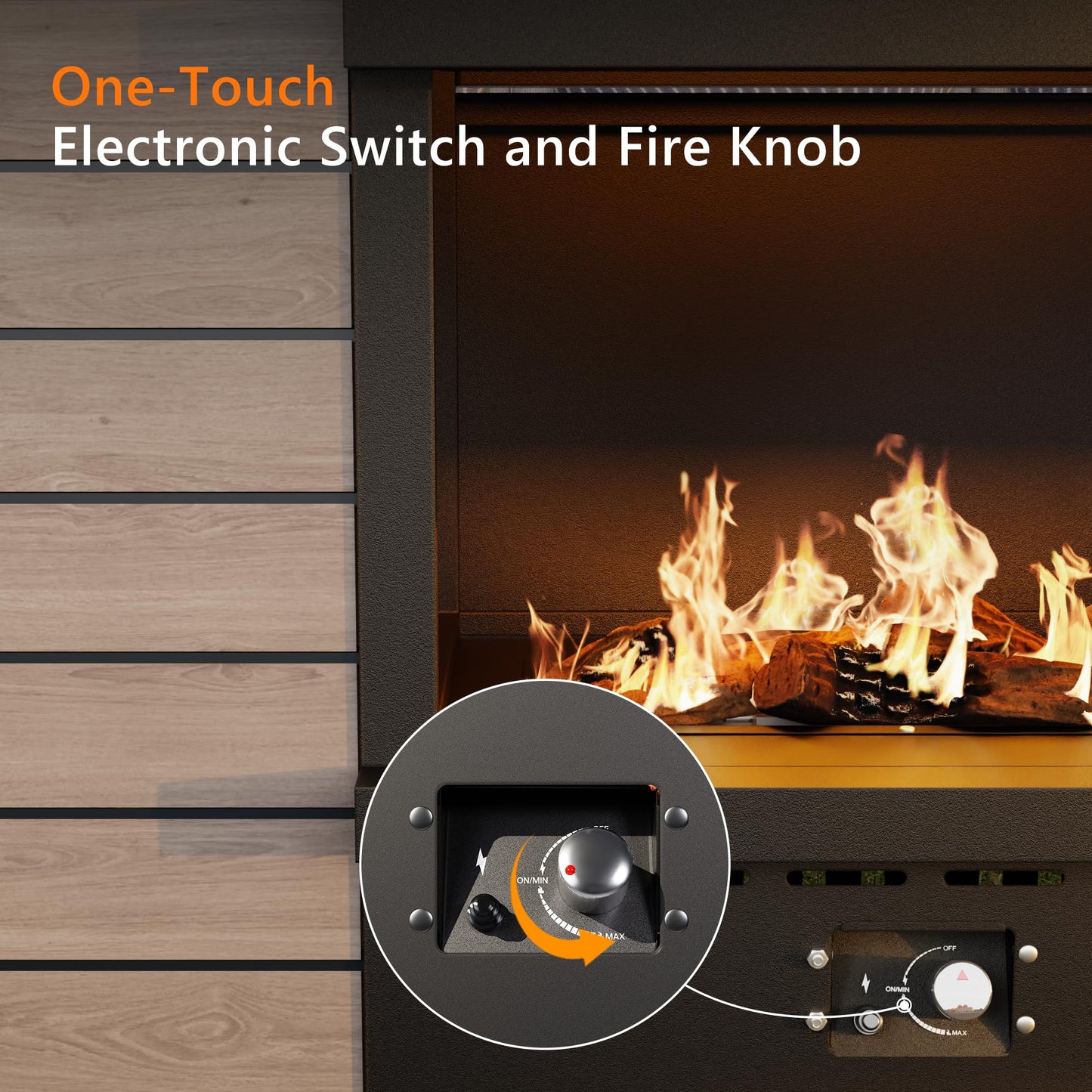 47.3''x35.5'' Outdoor Propane Fireplace, 50,000 BTU Vent-Free Gas Heater, CSA Certified Grey & Black Weather-Resistant Steel, Realistic Ceramic Logs, Rain Cover Included