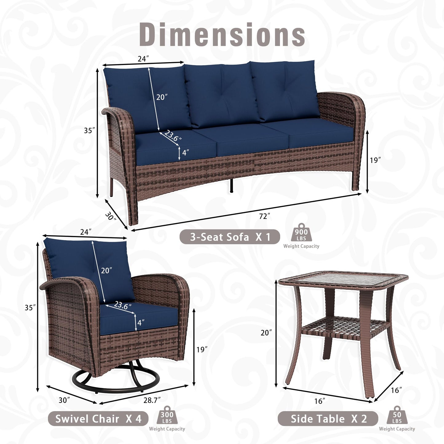 4 Piece Patio Conversation Set - 2 Swivel Chairs 1 Coffee Table 3-Seater Sofa, PE Wicker & Steel Patio Furniture with Heavy-Duty Steel Frame,Weatherproof Cushions, Red
