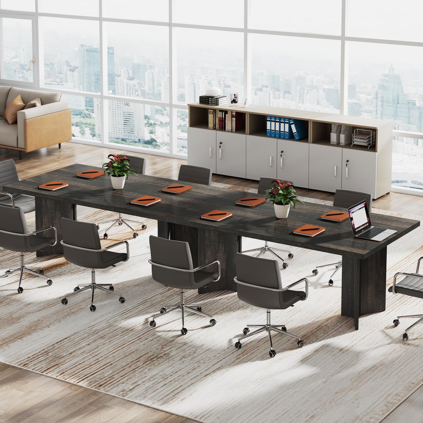 Tribesigns 63-inch Executive Desk, Vintage Home Office Computer Desk with Large Tabletop, Farmhouse Wood Writing Conference Table Workstation for Office, Study, Walnut Brown