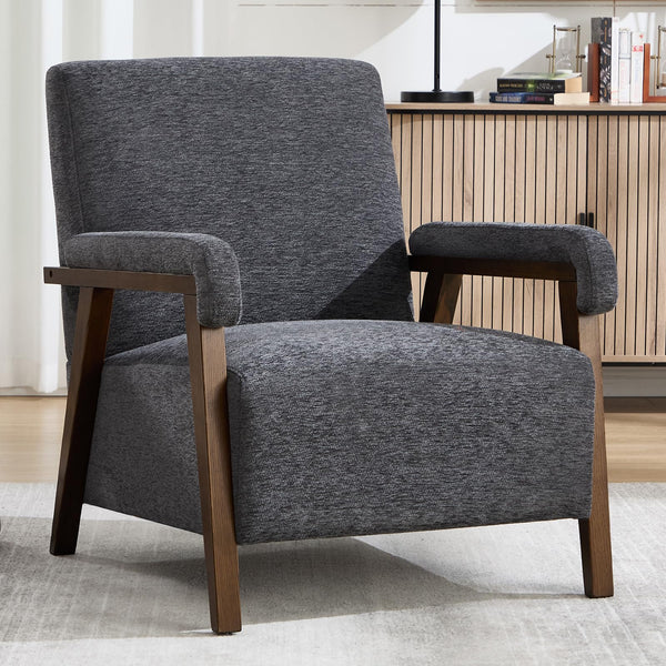 IOMOR Mid Century Modern Accent Chair, Upholstered Armchair with Thick Seat Cushion and Solid Wood Frame, Thick and Comfy Seat Cushion, Short Plush Fabric Arm Chair for Living Room(1,White)
