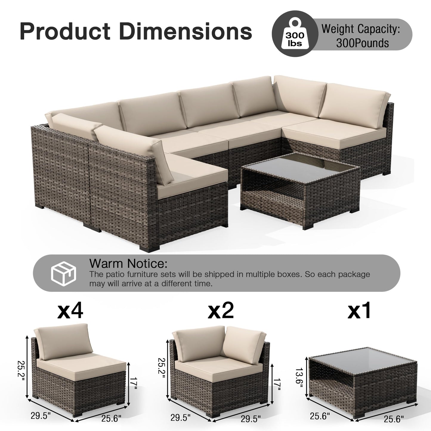 Joyside 5-Piece Patio Furniture Set, Rattan Outdoor Sectional Wicker Patio Conversation Set with Cushions and Coffee Table
