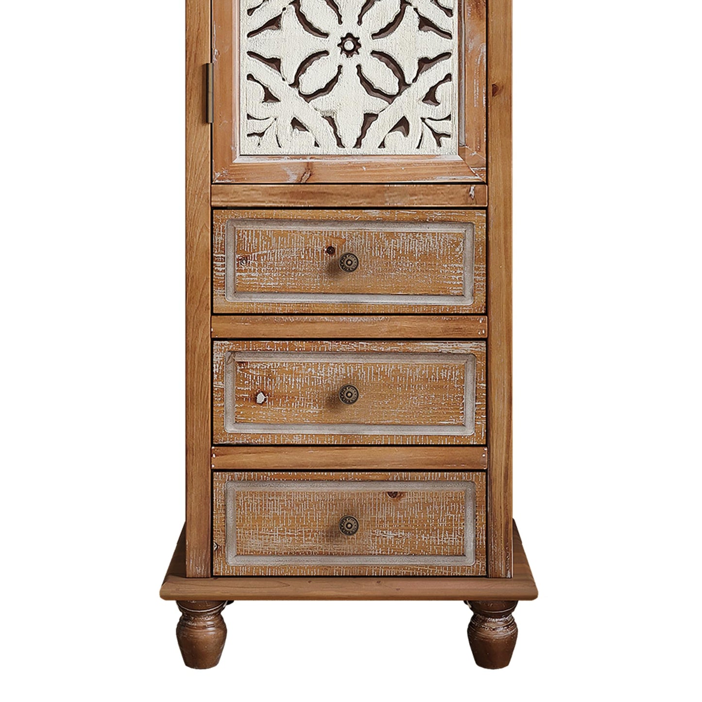 LKTART KTART 55'' Tall Kitchen Pantry Cupboard Storage Cabinet with Shelves & Drawer,French Country Accent Cabinet with Embossed Floral Metal Doors and Solid Wood Frame,Natural Wood