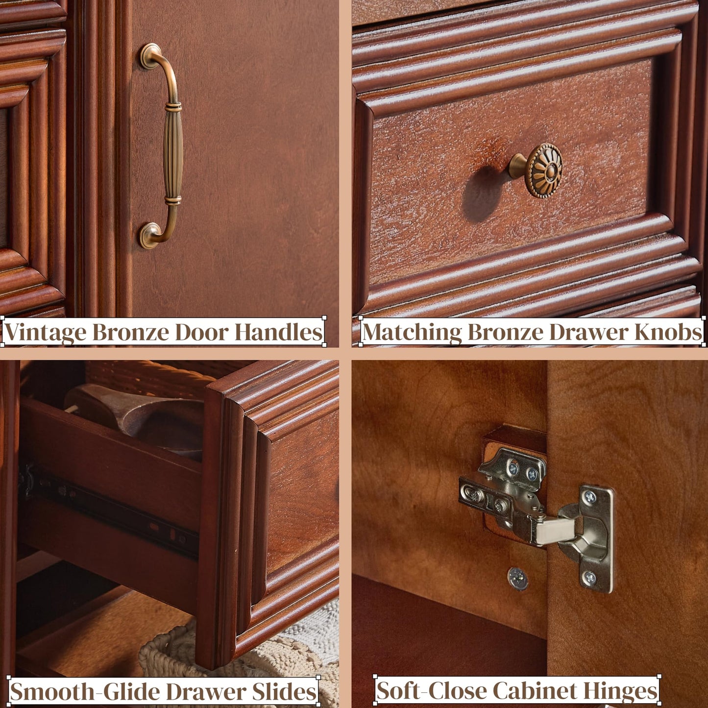 LKTART 40" Sideboard Buffet Accent Storage Cabinet with Carved Pattern Side Board Solid Wood Frame for Kitchen, Living Room, Entryway,Hallway (Blue+Brown)