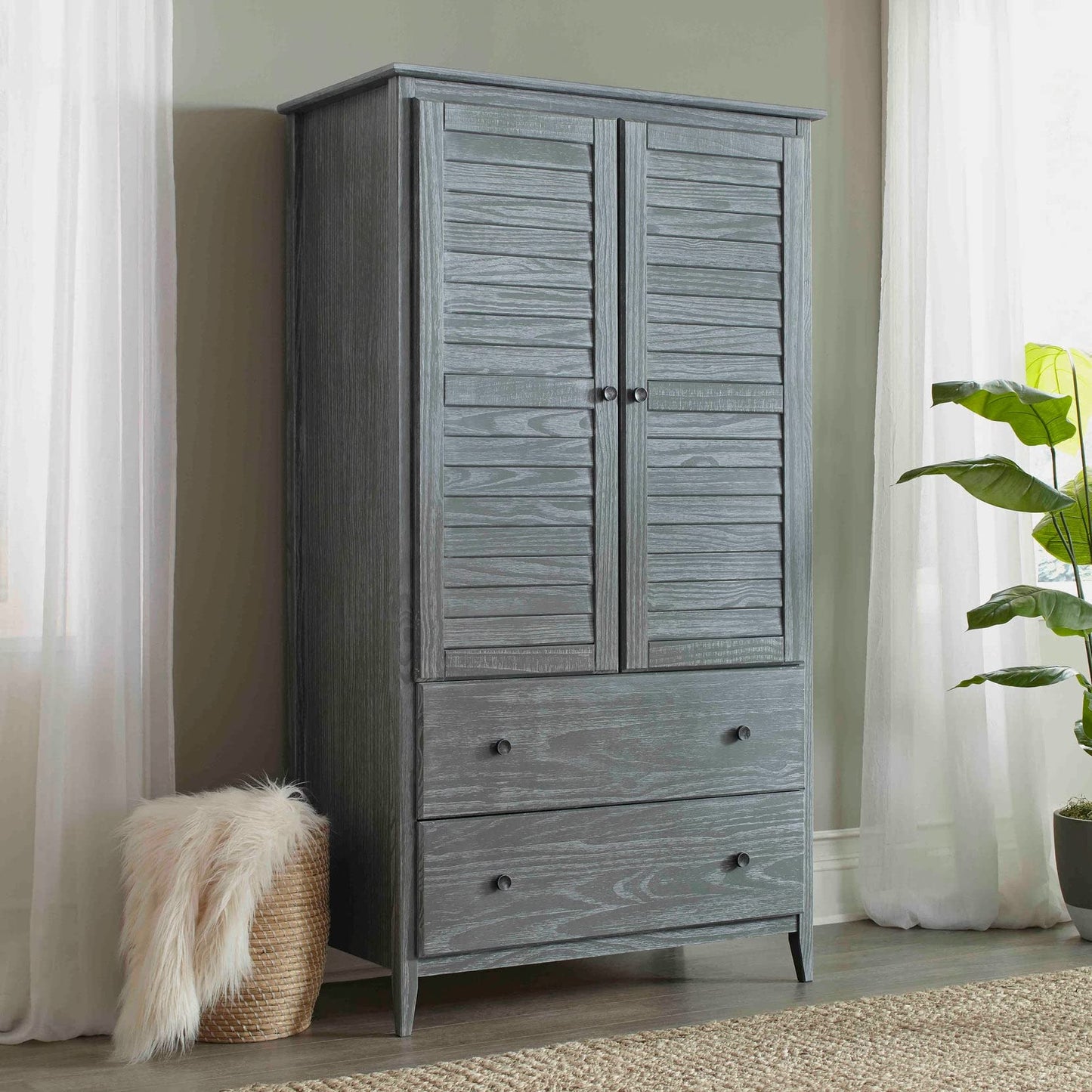 Grain Wood Furniture Greenport 2-Door Wardrobe, Solid Wood with a Brushed Walnut Finish