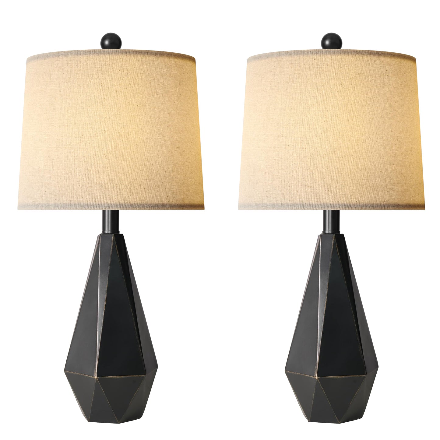 PoKat 20.25" Retro Farmhouse Table Lamp Set of 2 - Living Room & Bedroom Rustic Linen Bedside Nightstand Lamps for Kids, Study, Office - Resin, Suitable for Small Places