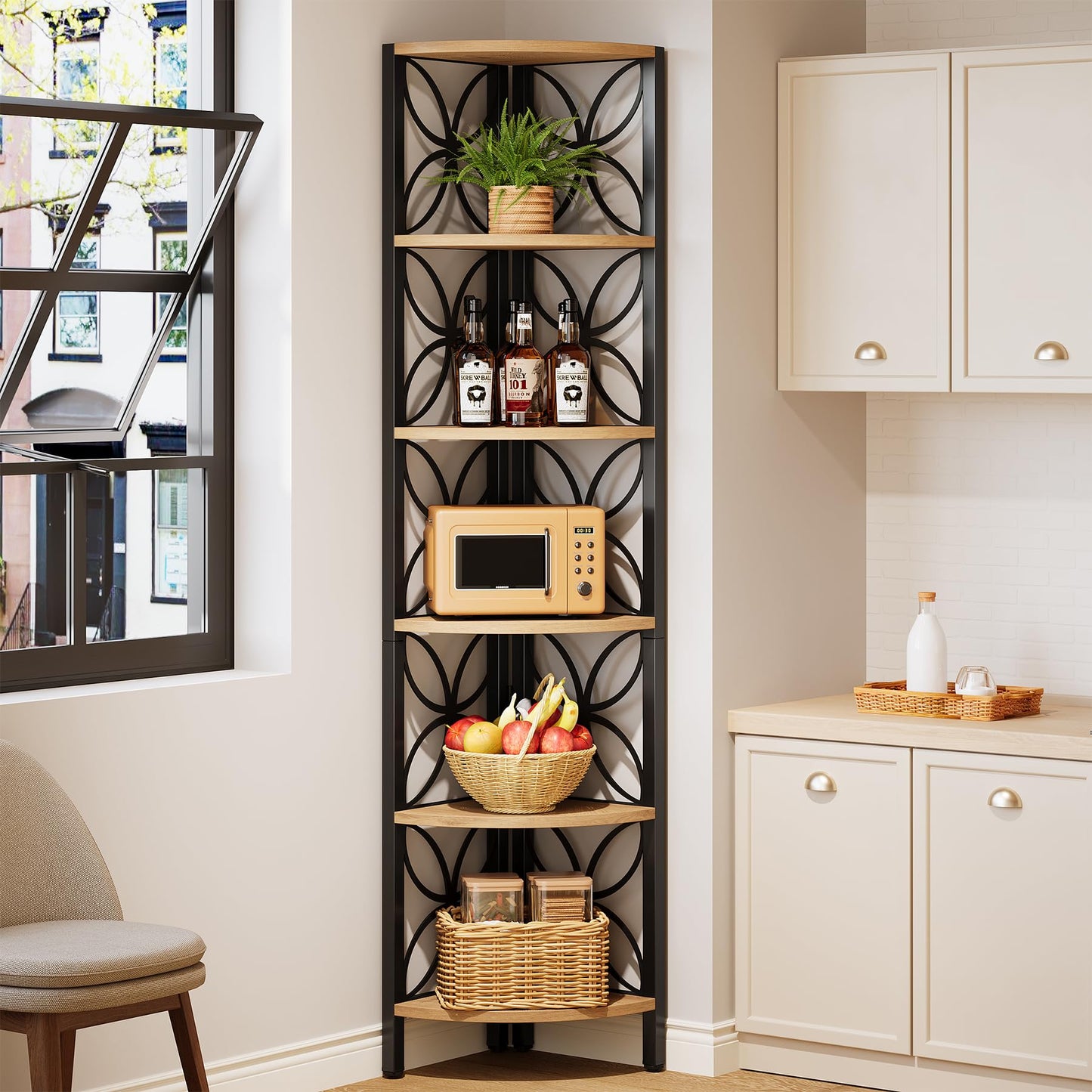 Tribesigns 6-Tier Corner Shelf, 70.9" Rustic Corner Bookshelf Display Shelf for Living Room, Wooden Shelving Unit Plant Stand Storage Rack for Bedroom, Bathroom, Small Space, Rustic Brown