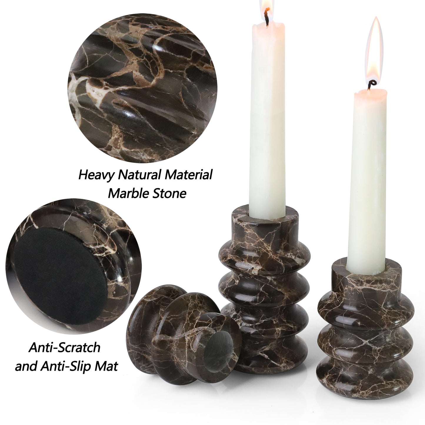 Vixdonos Marble Candle Holder Set of 2 Taper Candle Candlestick Mantle Candle Stand for Home Decor,Wedding,Party and Table Centerpieces(Brown)