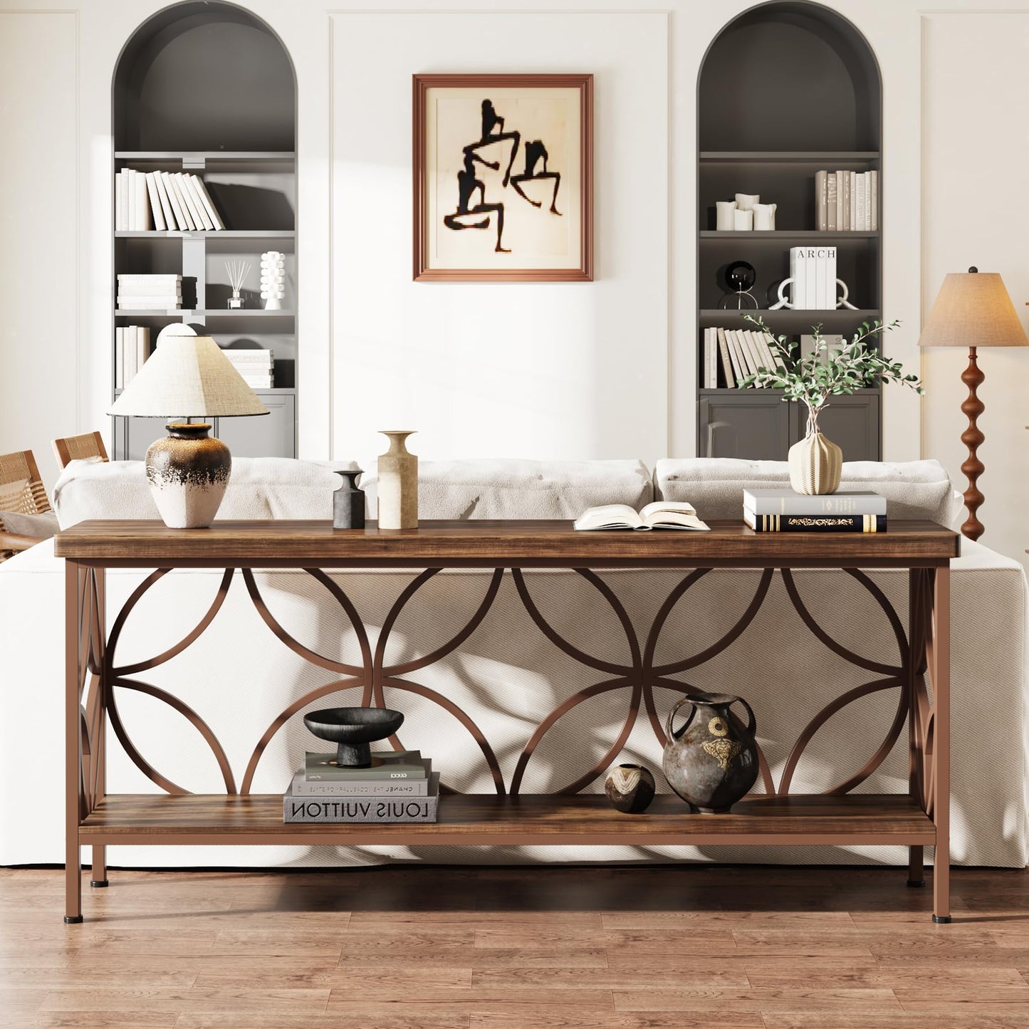 Tribesigns 70.9-Inch Narrow Sofa Table, Industrial Long Sofa Table Behind Couch, Entry Console Table with Storage for Entryway, Living Room, Foyer, Unique Design, Rustic Brown