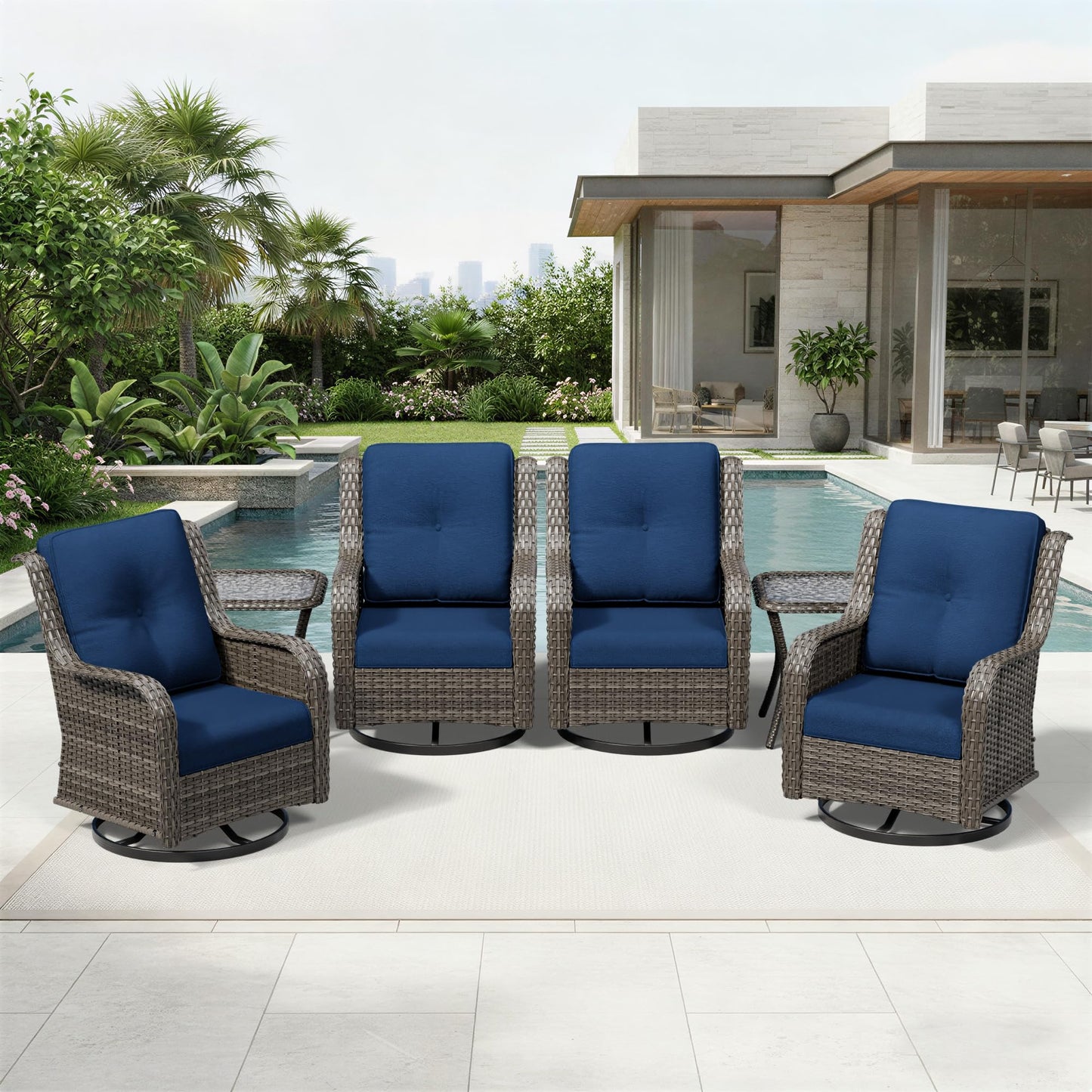 Joyside Patio Chairs Set of 2, Wicker Patio Furniture with High Back, Deep Seating, Wide Armrest, Thickened Cushions, Outdoor Rattan Furniture for Deck, Porch Use