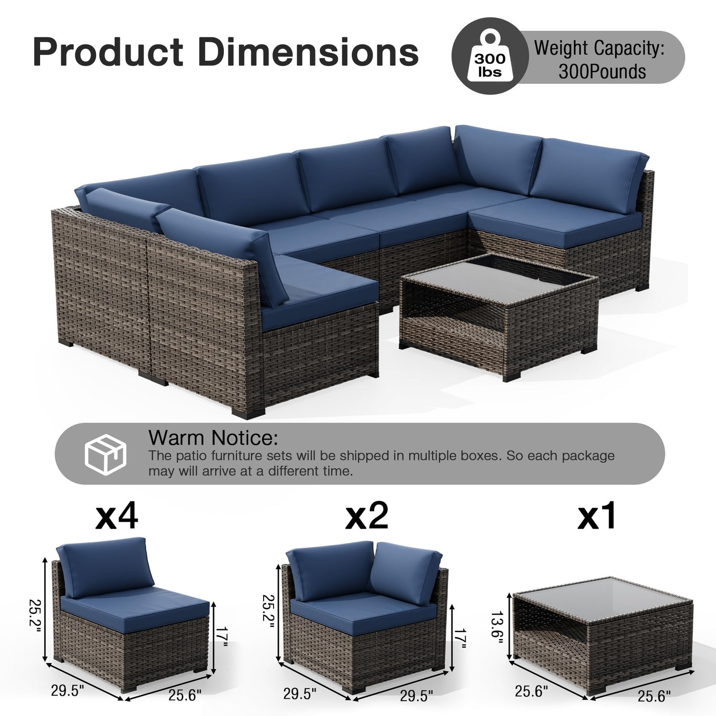 Joyside 5-Piece Patio Furniture Set, Rattan Outdoor Sectional Wicker Patio Conversation Set with Cushions and Coffee Table