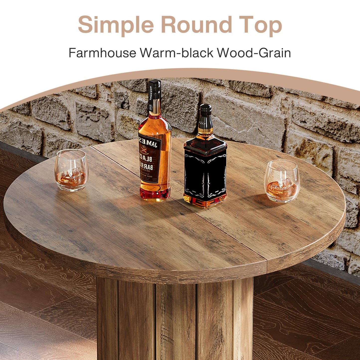 Tribesigns Round Bar Table, 39.4" H Wood Bistro Pub Table with Metal Ring Footrest for Dining Coffee Cocktail Living Room, Small Space, Black (Only Table)