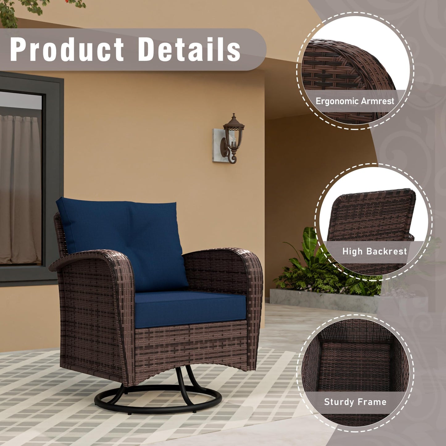 4 Piece Patio Conversation Set - 2 Swivel Chairs 1 Coffee Table 3-Seater Sofa, PE Wicker & Steel Patio Furniture with Heavy-Duty Steel Frame,Weatherproof Cushions, Red