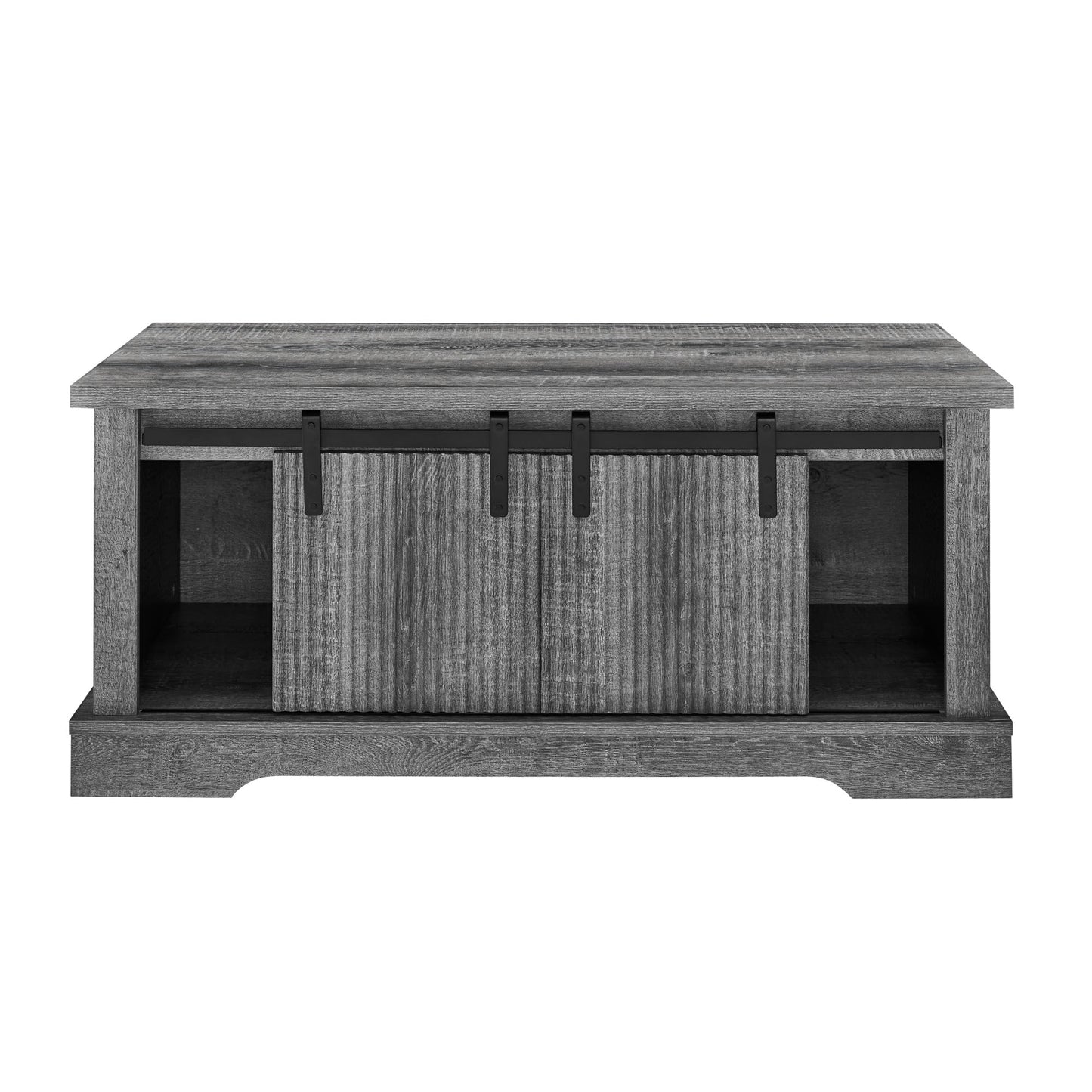 LKTART Farmhouse Coffee Table with Storage and Sliding Barn Door, Rustic Rectangular Center Table for Living Meeting Room,Office (41.3" W x 23.3" D)