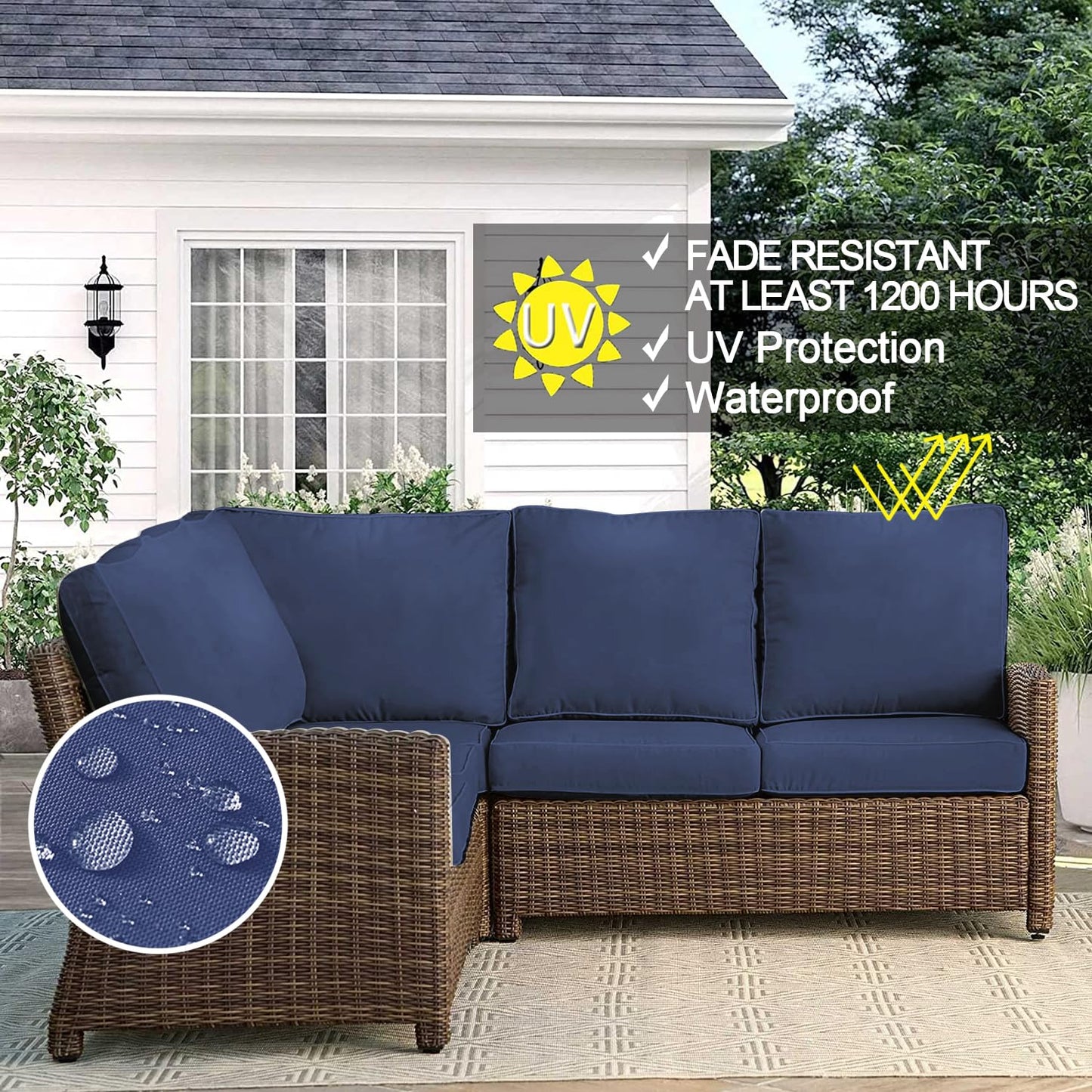 VAKADO Outdoor Patio Furniture Chair Cushion Replacement Covers Set of 4 Waterproof Decorative Cushion Cases Decor for Bench Garden Porch Couch Tent(Turquoise, 24"X24"X4")