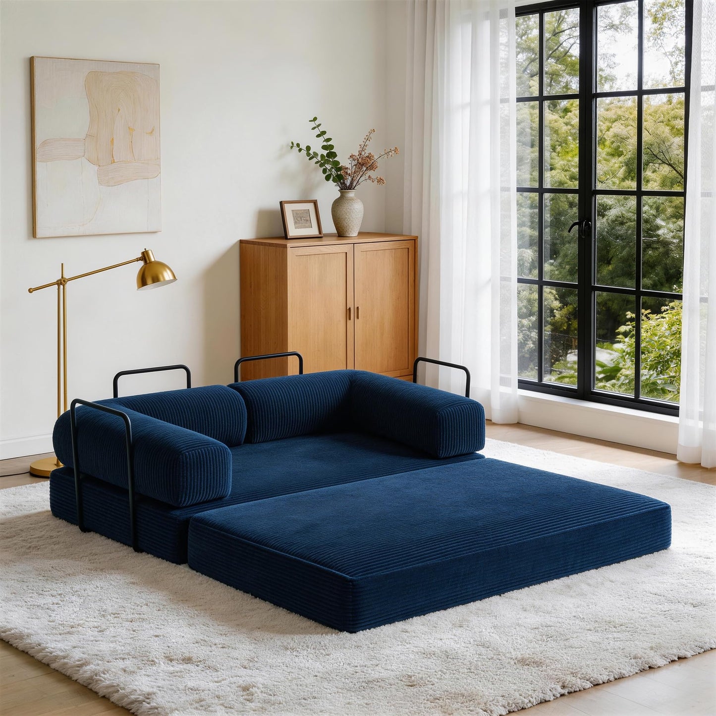 79'' Convertible Sleeper Sofa Bed, 4-in-1 Corduroy Folding Floor Couch, No Assembly Modular Boneless Loveseat with Pull Out Bed, Comfy Foldable Sofa Bed for Living Room Bedroom Guest Room, Gray