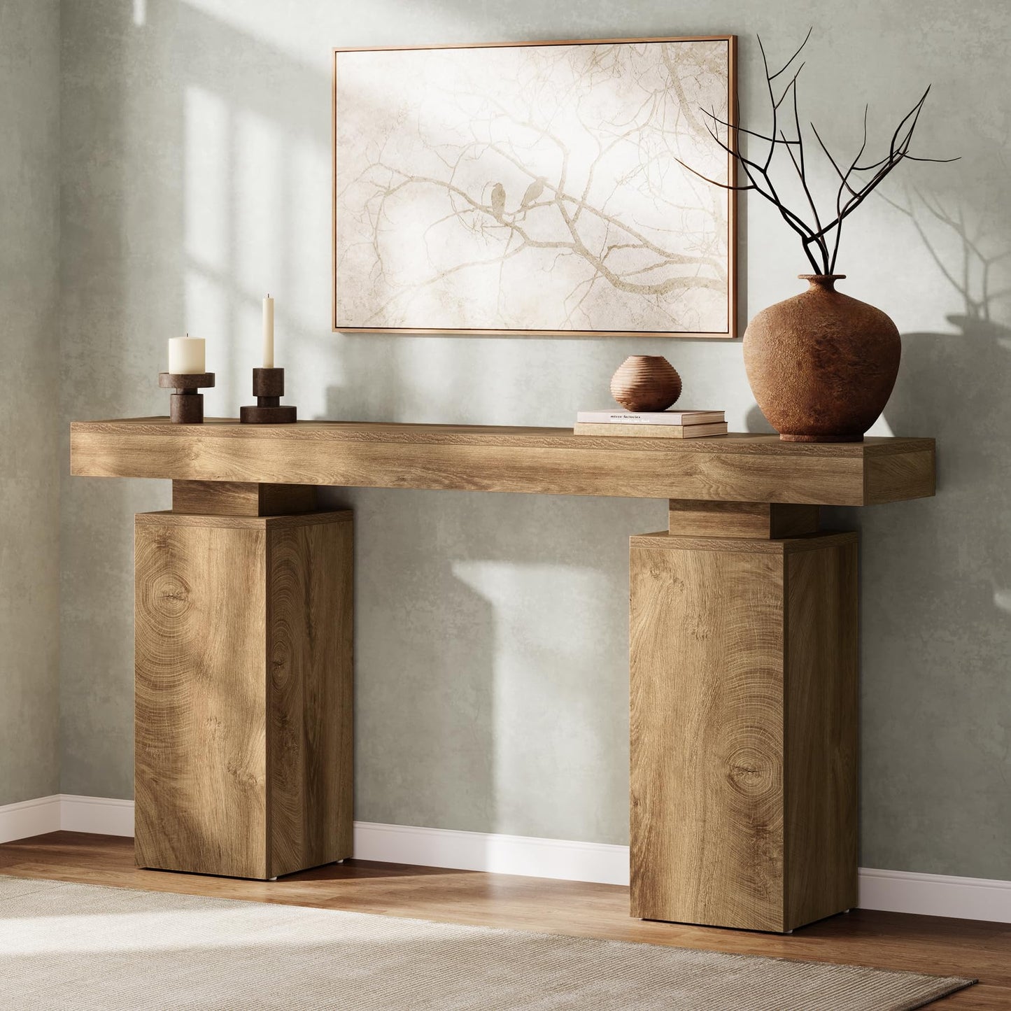 Tribesigns 63-Inch Long Console Table, Farmhouse Entryway Table Behind Couch, Wooden Foyer Stand Entry Station, Modern Hallway Accent Furniture for Living Room Decor, Entrance, Brown
