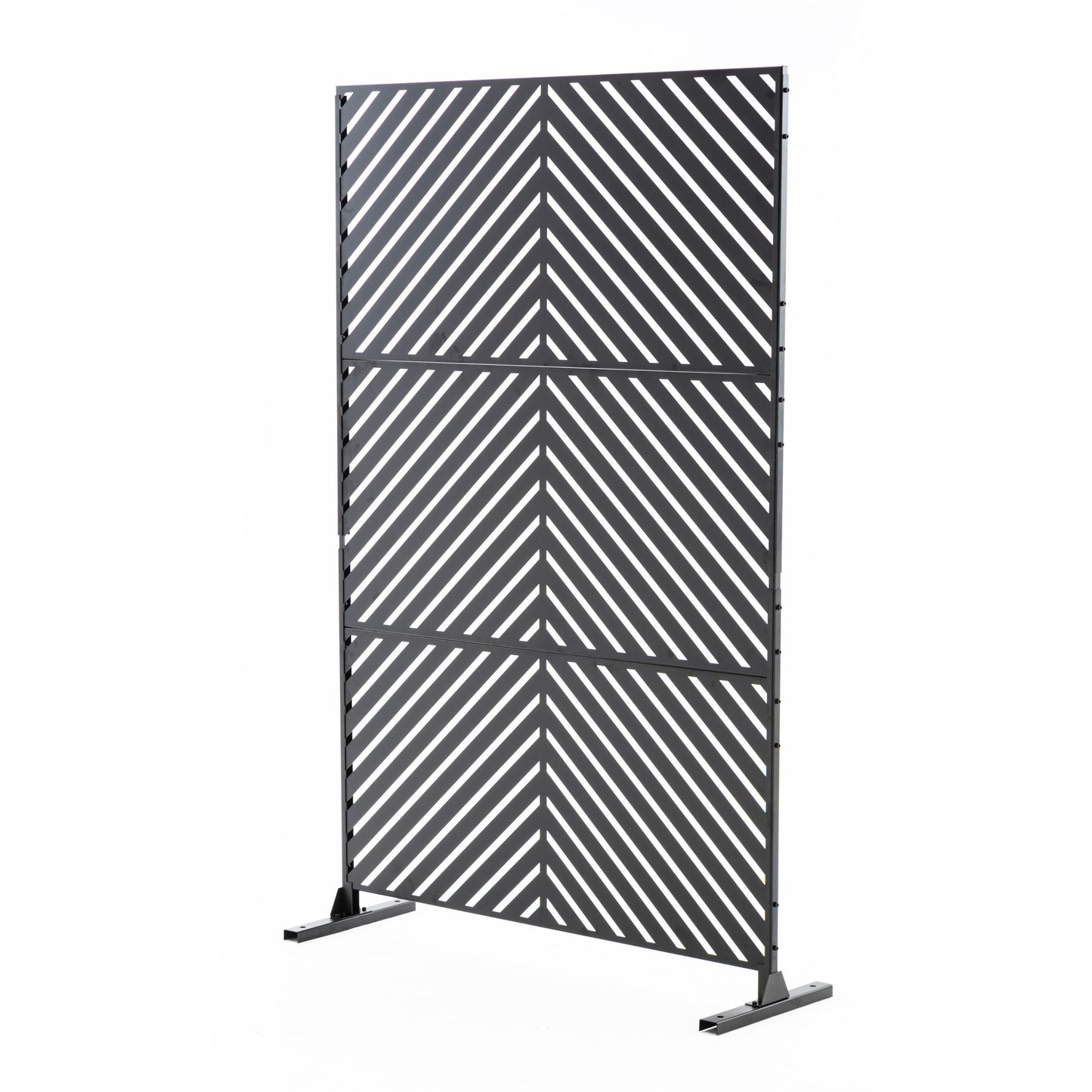 Metal Privacy Screen with Stand, 74" H×47" W Outdoor Privacy Screen for Deck Patio Lawn Garden (Black-Summer)