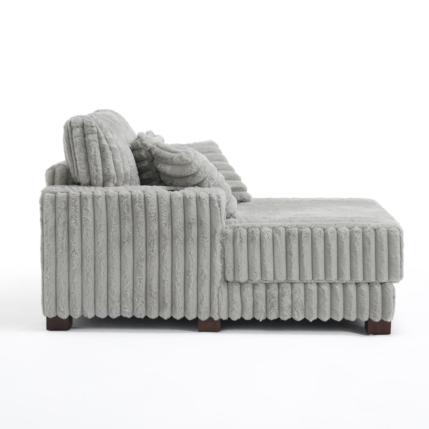 59" Chaise Lounge Chair Indoor, Upholstered Oversized Sleeper Sofa Bed Reading Chairs with 3 Soft Pillows & 2 Cup Holders, Comfy Cloud Deep Seat Sofa for Living Room Bedroom, Set of 2, Navy