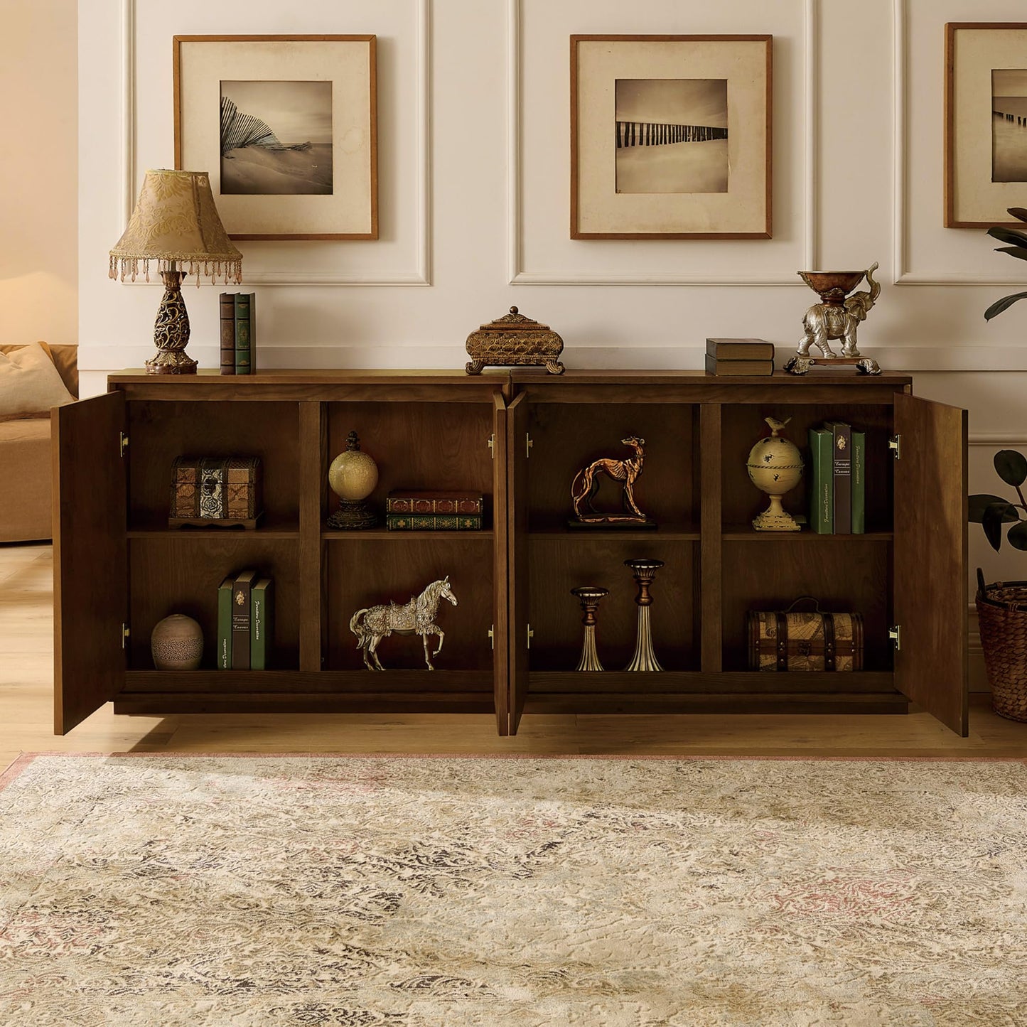 LKTART 39" Mid Century Modern Sideboard Buffet Cabinet, Narrow Credenza Storage Cabinet,Media Console Coffee Bar Table for Living Room,Entryway,Kitchen,Walnut