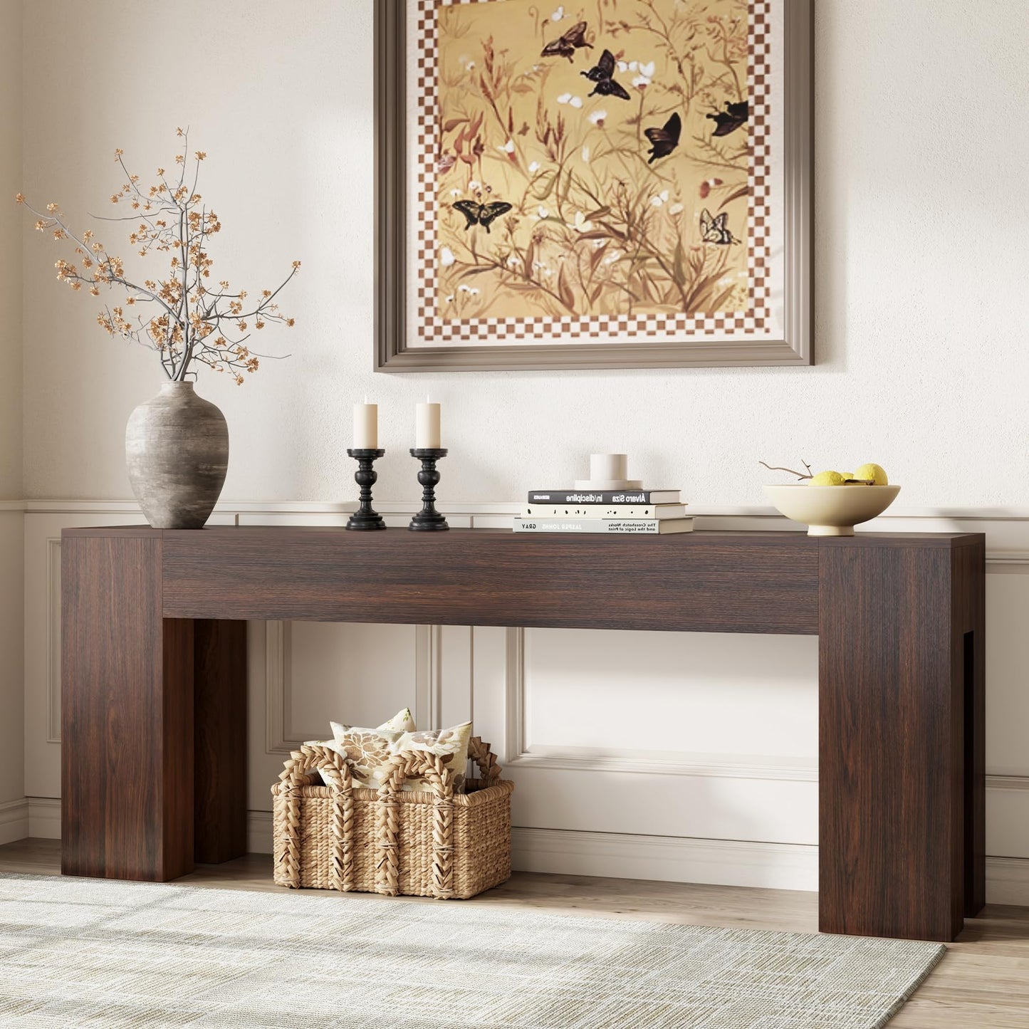 Epecoya Extra Long Sofa Console Table for Entryway Living Room, 79-Inch Farmhouse Wood Behind Couch Table, Rectangular Accent Console with Wooden Double Base for Hallway Foyer Entrance, Natural Oak