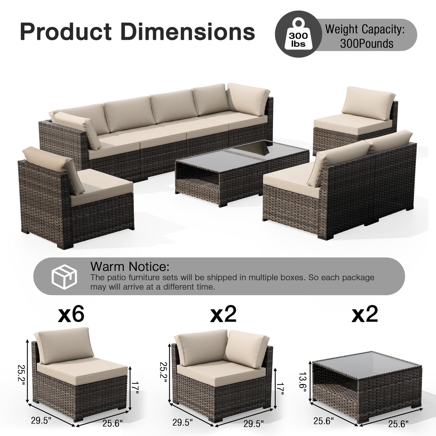 Joyside 5-Piece Patio Furniture Set, Rattan Outdoor Sectional Wicker Patio Conversation Set with Cushions and Coffee Table