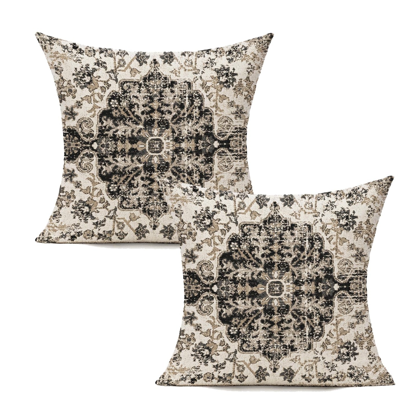 VAKADO Outdoor 22x22 Set of 2 Throw Pillow Covers Boho Black Decorative Spring Farmhouse Bohemian Carpet Gray Floral Farmhouse Home Decor for Living Room Bedroom Bed Cushion Cases
