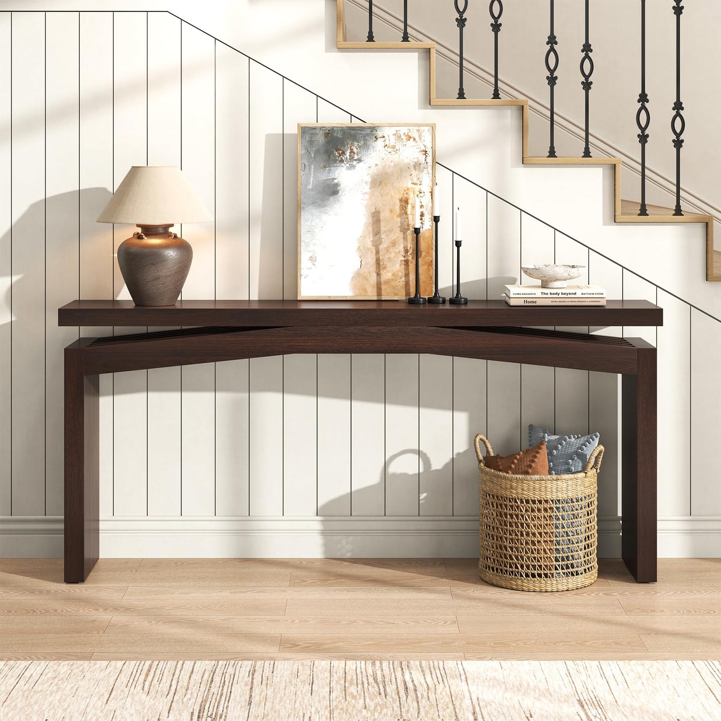 Epecoya Console Tables for Entryway 63-Inch, Wooden Sofa Tables Narrow Long Behind Couch Farmhouse, Modern Entryway Tables Rectangular for Entrance, Home, Living Room, Natural Brown