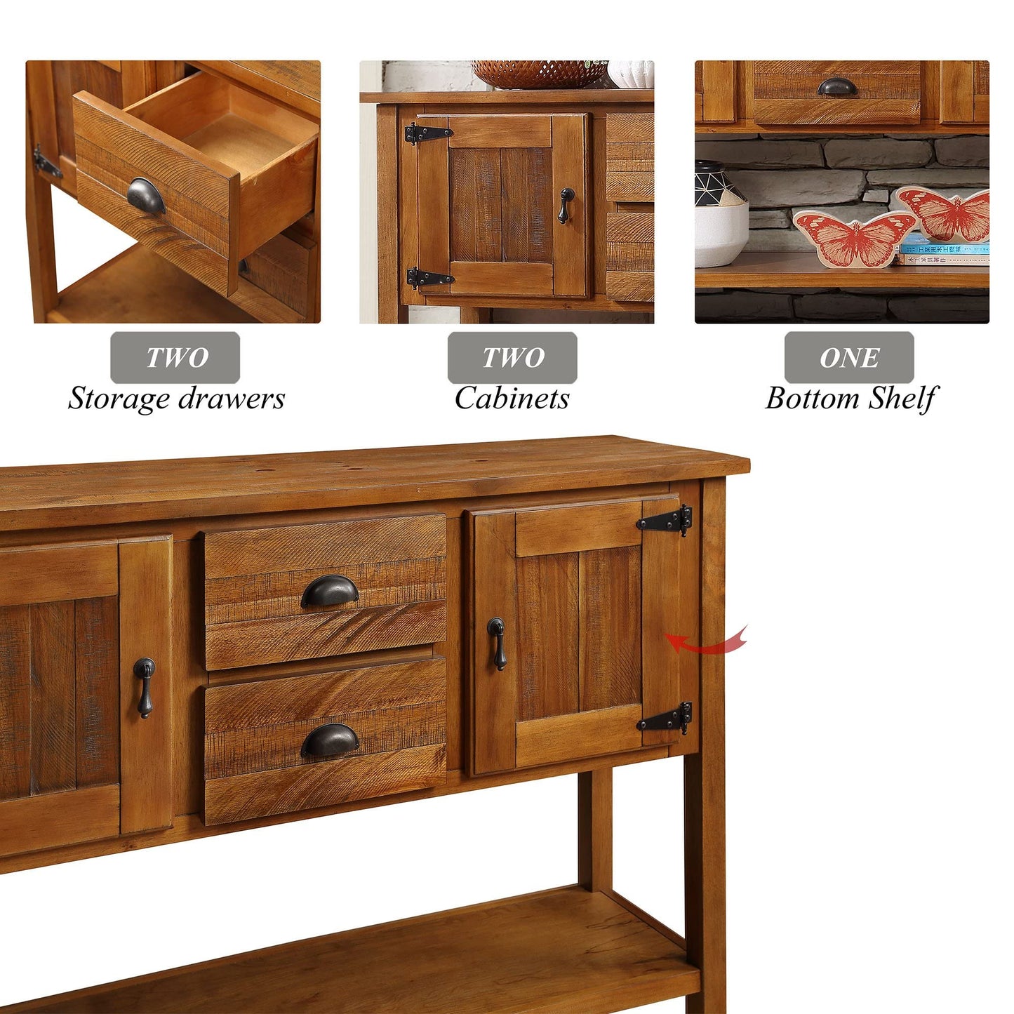 LKTART Solid Wood Farmhouse Console Table,Sofa Table with Storage Drawers and Shelves,Entryway Table for Entry Hallway Foyer Sofa Side Table,EasyAssembled (48" Navy Blue)