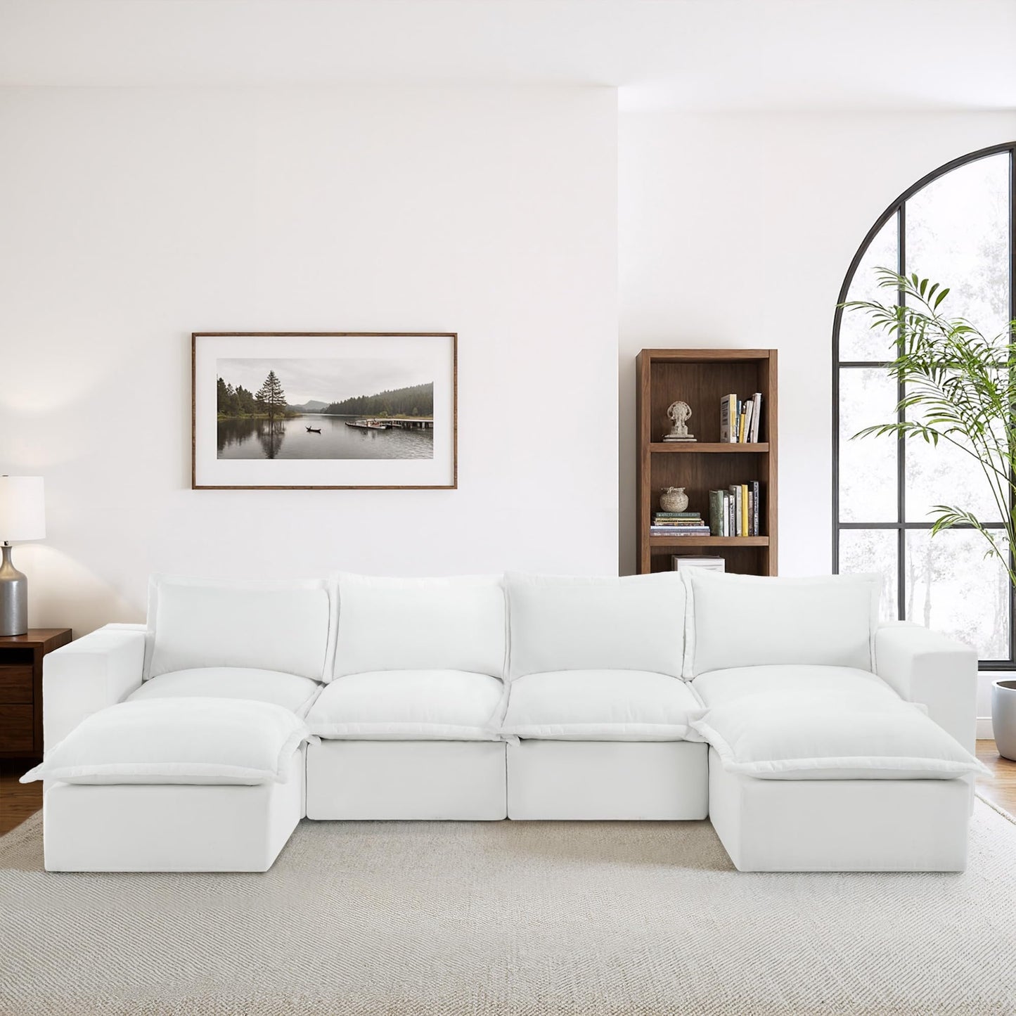 116" Modular Sectional Sofa, Comfy L Shaped Modular Coush Sofa with Ottoman, 3-Seat Chenille Cloud Couches Deep Seat Sofa for Living Room, Apartment, Small Spaces, Beige