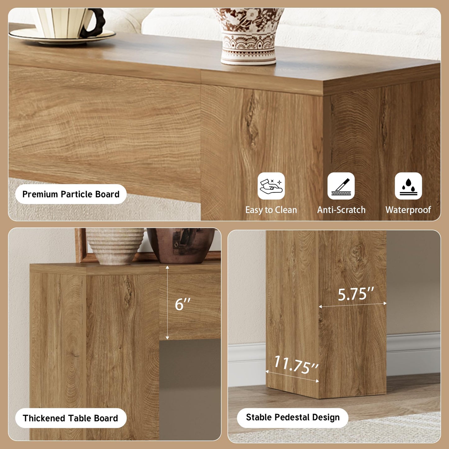Wood Console Table for Entryway Living Room, 43-Inch Modern Sofa Table, Farmhouse Small Rectangular Accent Console with Wooden Double Base for Behind Couch Hallway Foyer Entrance, Light Oak Brown