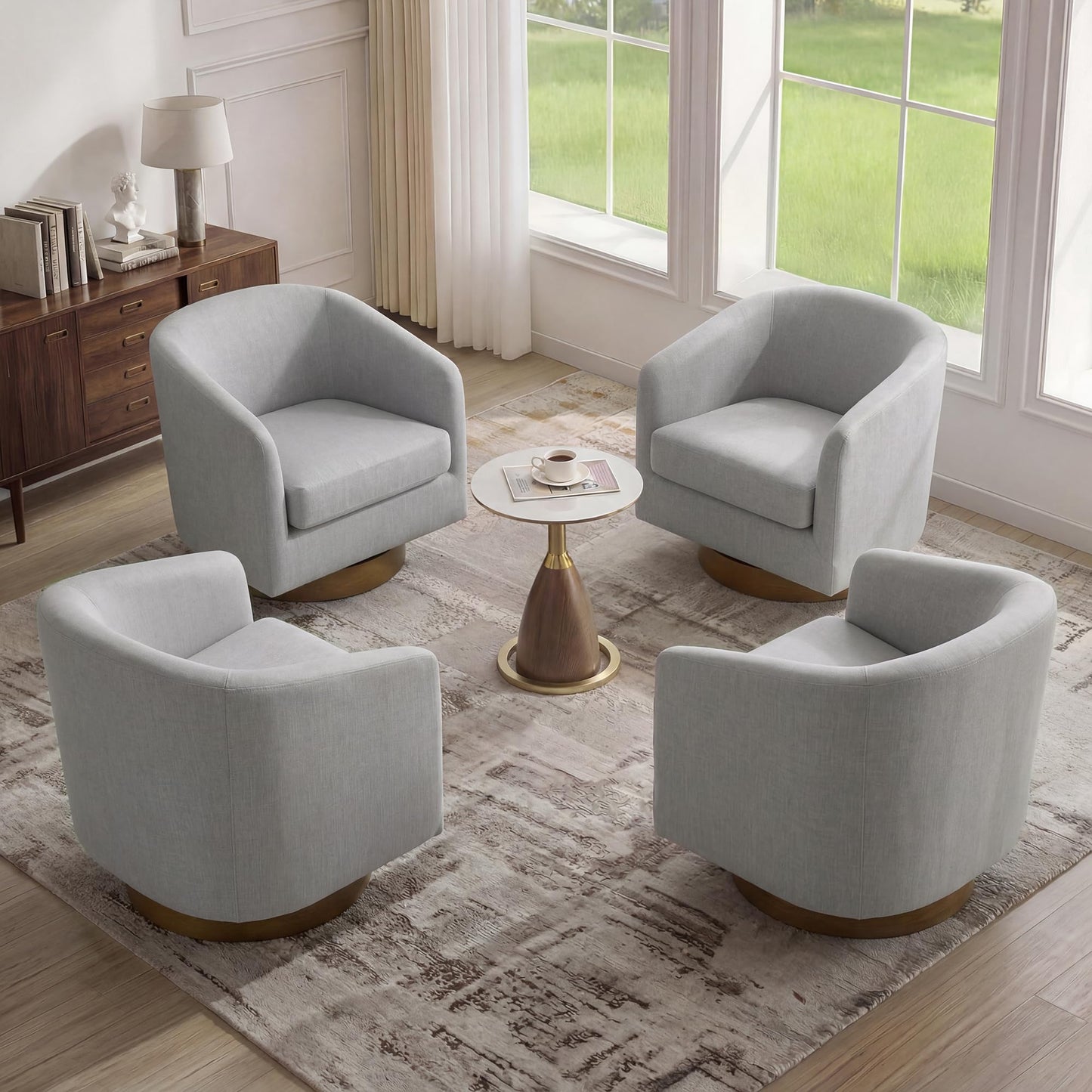 Swivel Barrel Chairs Set of 2, 31" W Modern Faux Leather Round Swivel Accent Chair for Living Room, 360° Rotation Upholstered Armchair Club Chair for Bedroom, Reading Room, Office (Brown)