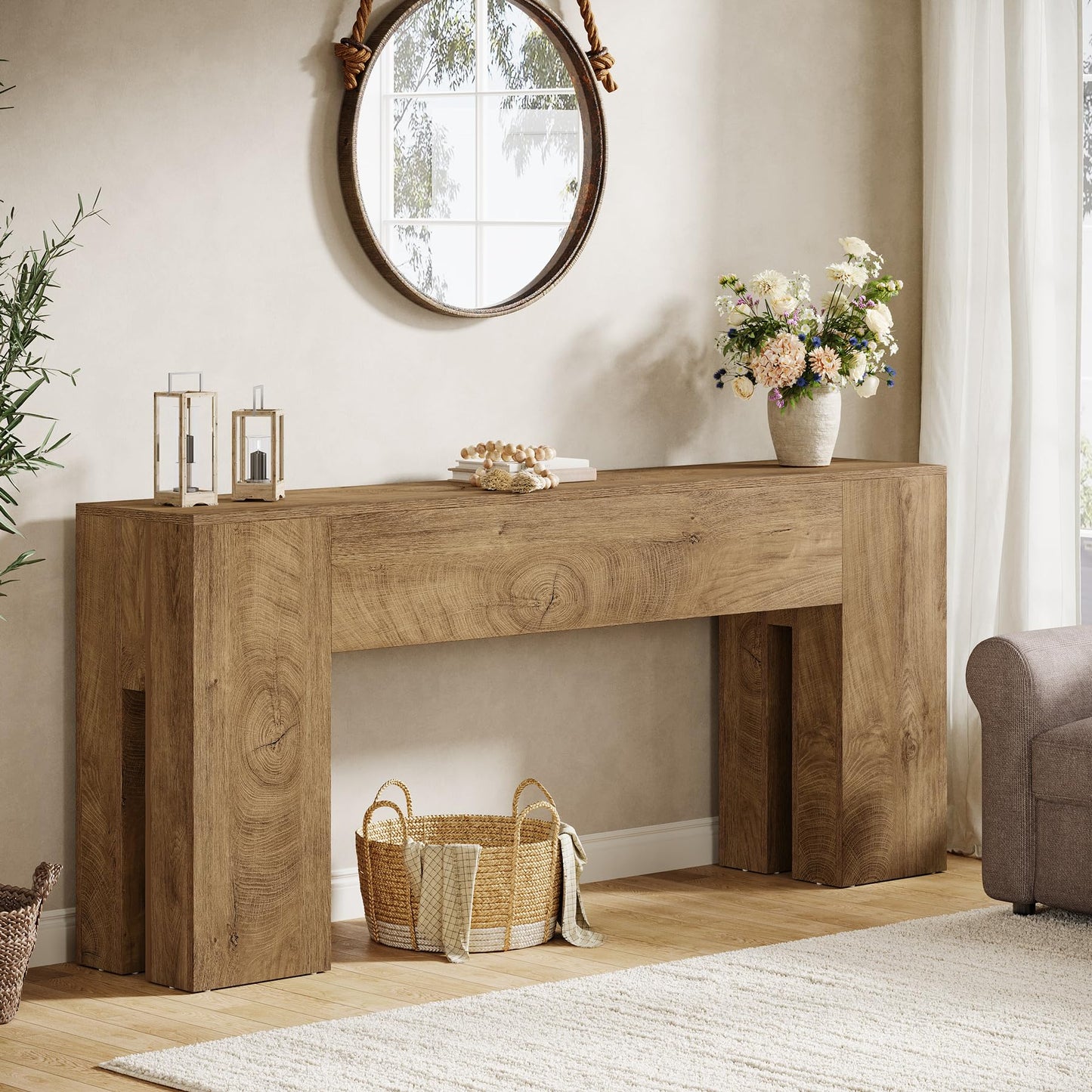 Tribesigns 71-Inch Long Console Table for Entryway, Farmhouse Sofa Console Behind Couch, Entry Table for Hallway, Foyer, Living Room, Black