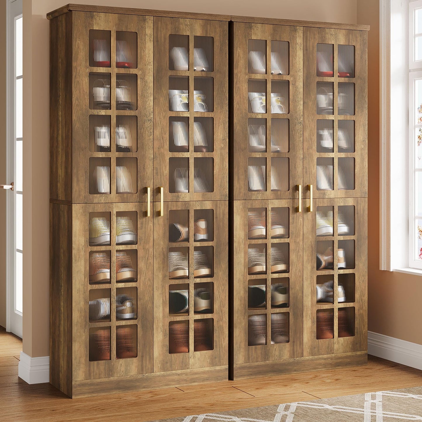 Tribesigns Tall Shoe Cabinet with Doors, 8-Tier Shoe Storage with Adjustable Shelves, Modern Shoe Organizer Shoe Rack Cabinet for Entryway, Hallway, Closet, Living Room, Rustic Brown