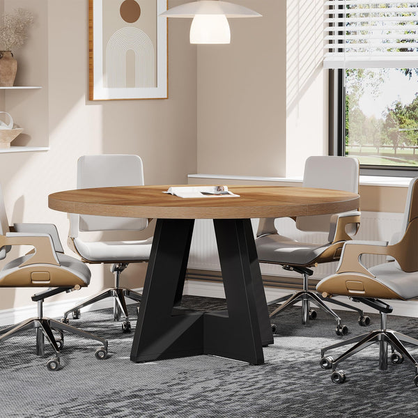 Tribesigns 47-Inch Round Conference Table for 4-6 People, Wooden Meeting Room Table with Thicken Tabletop and Wood Base (Grey)