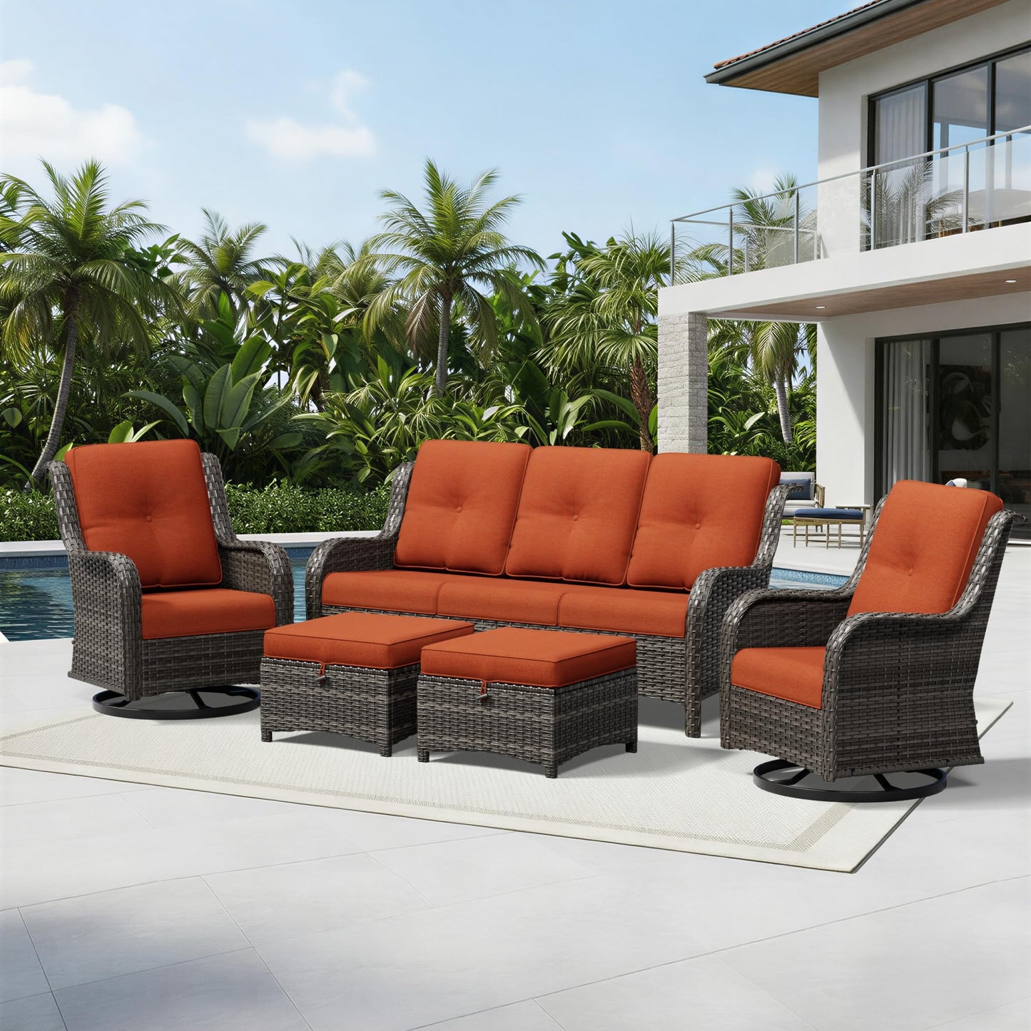 Joyside Patio Chairs Set of 2, Wicker Patio Furniture with High Back, Deep Seating, Wide Armrest, Thickened Cushions, Outdoor Rattan Furniture for Deck, Porch Use