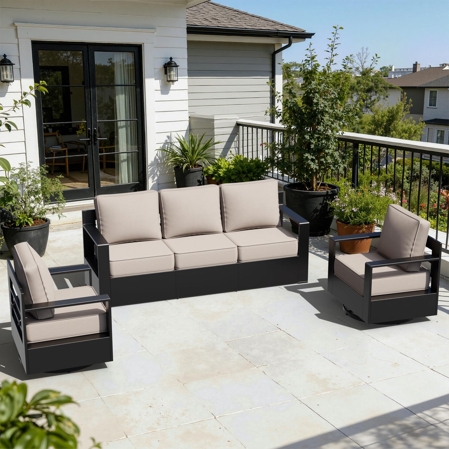 Aluminum Patio Swivel Chair - Outdoor Swivel Rocking Chair with 6" Thick Removable Cushions, All-Weather Metal Frame, Deep Setting for Garden, Poolside and Porch