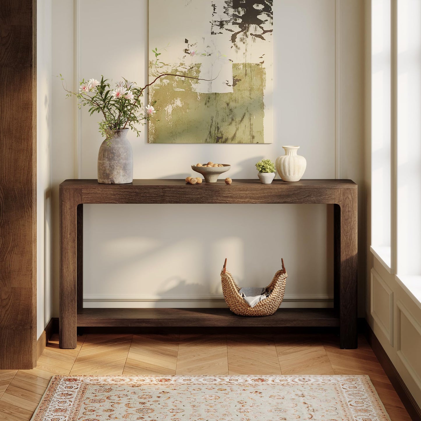 Tribesigns 63 Inch Entryway Console Table, 2-Tier Farmhouse Narrow Sofa Table Behind Couch, Accent Entrance Console Furniture for Entryway, Foyer, Hallway, Rustic Brown