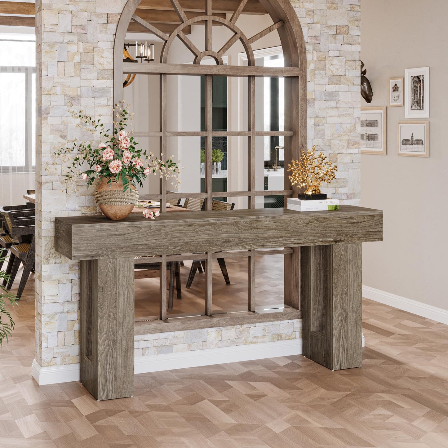 Tribesigns Farmhouse Console Table, 63-Inch Long Narrow Sofa Table Behind The Couch, Wooden Rectangular Entryway Table for Entrance, Hallway, Living Room (Natural)
